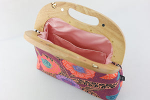 Garden Geranium Large Wood Frame Bag  | PINK OASIS