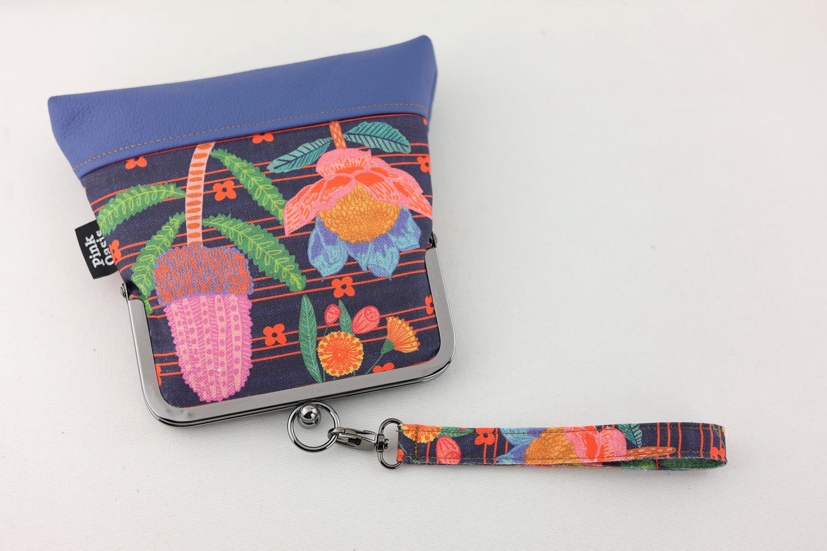 Australian Native Flowers (Blue Bottom) Wristlet | PINK OASIS