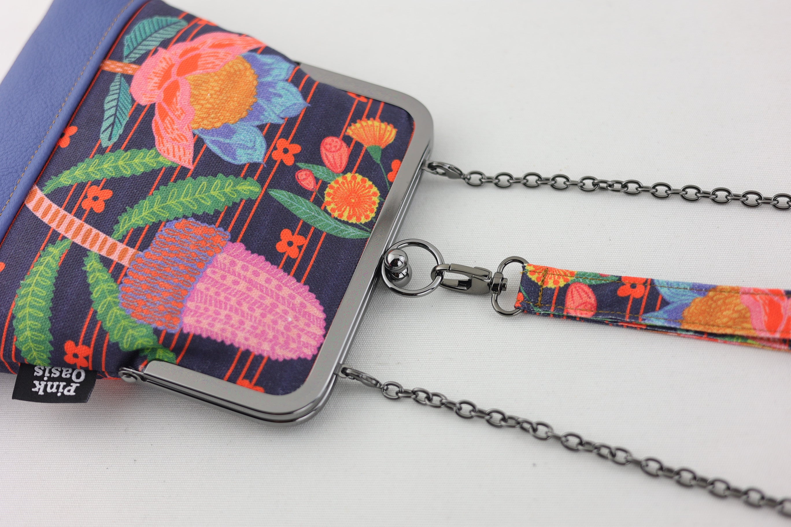 Australian Native Flowers (Blue Bottom) Wristlet | PINK OASIS