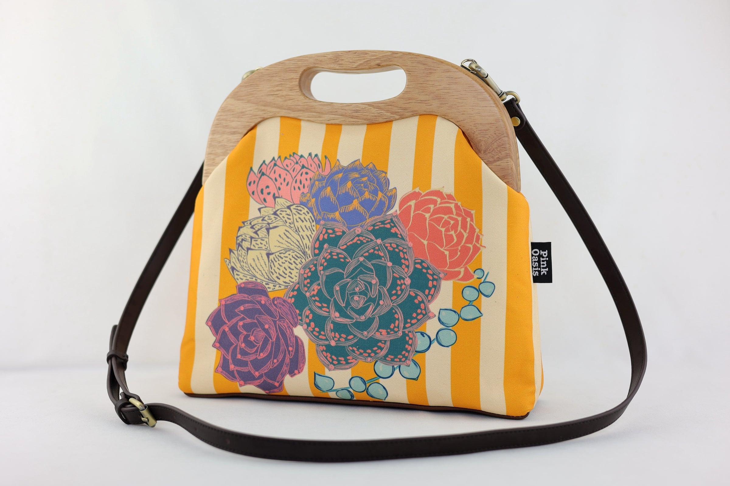 Echeverias Succulent Large Wood Frame Bag | PINK OASIS