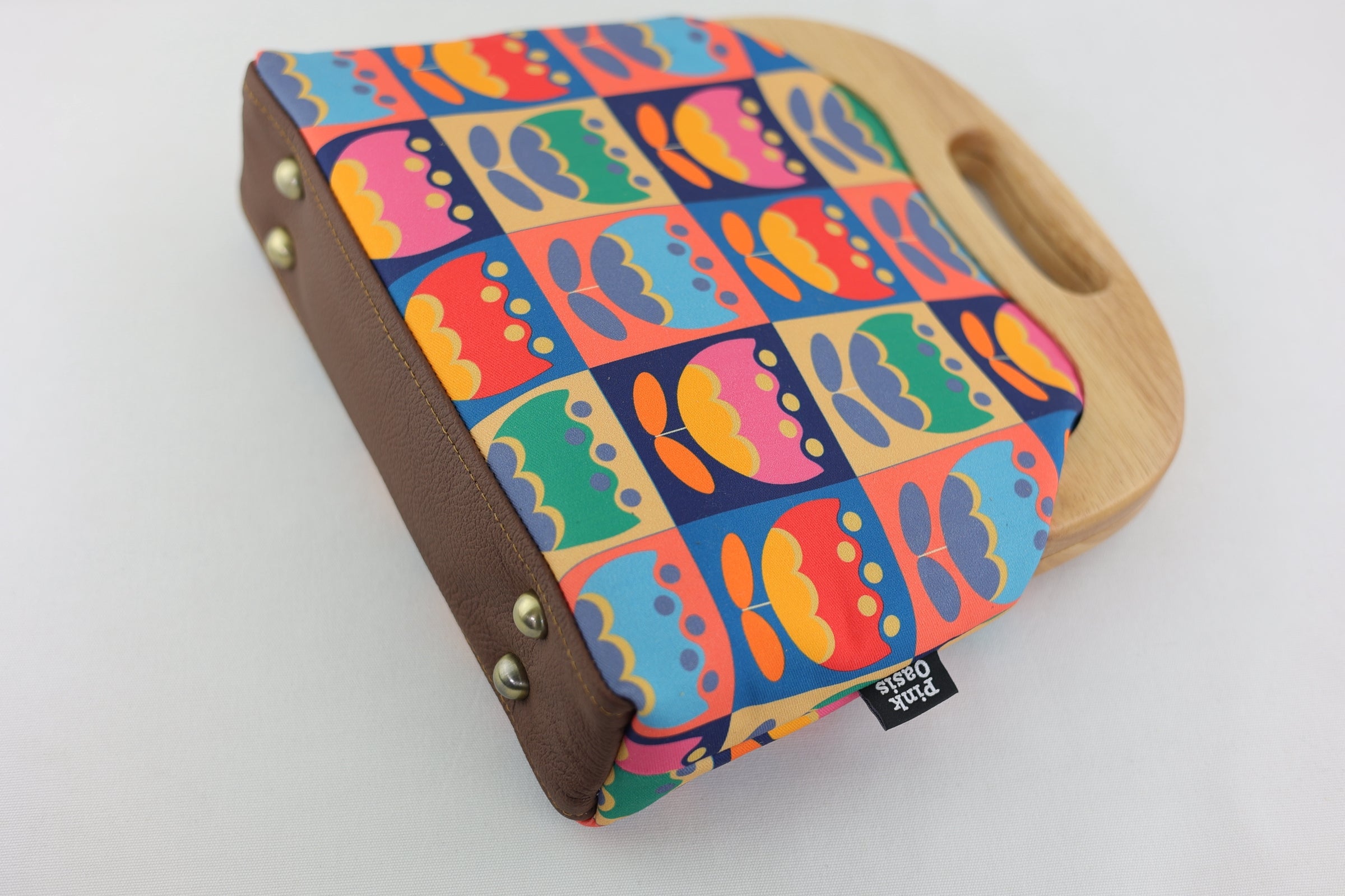 Multi-coloured Tulips Large Wood Frame Bag | PINK OASIS