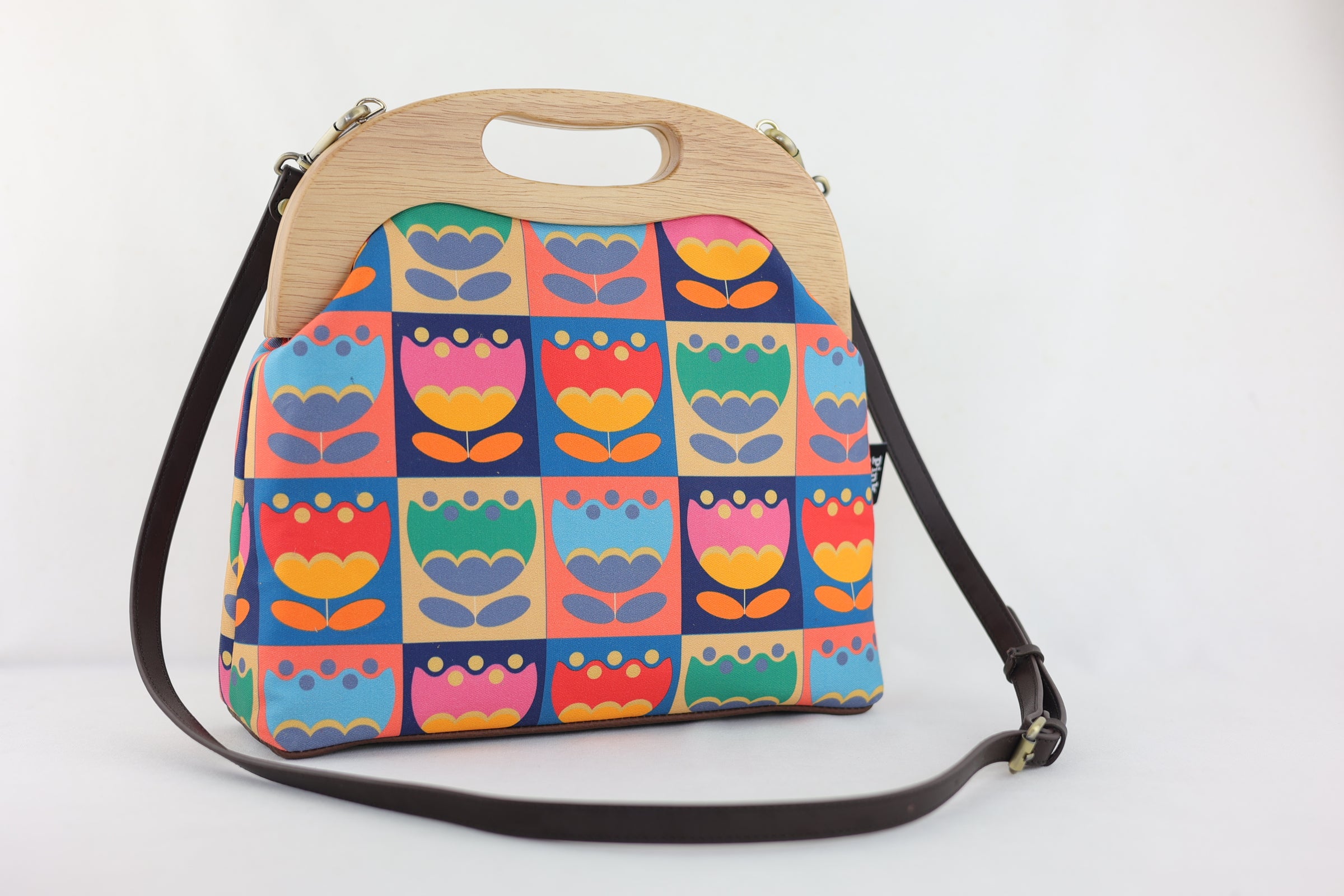 Multi-coloured Tulips Large Wood Frame Bag | PINK OASIS