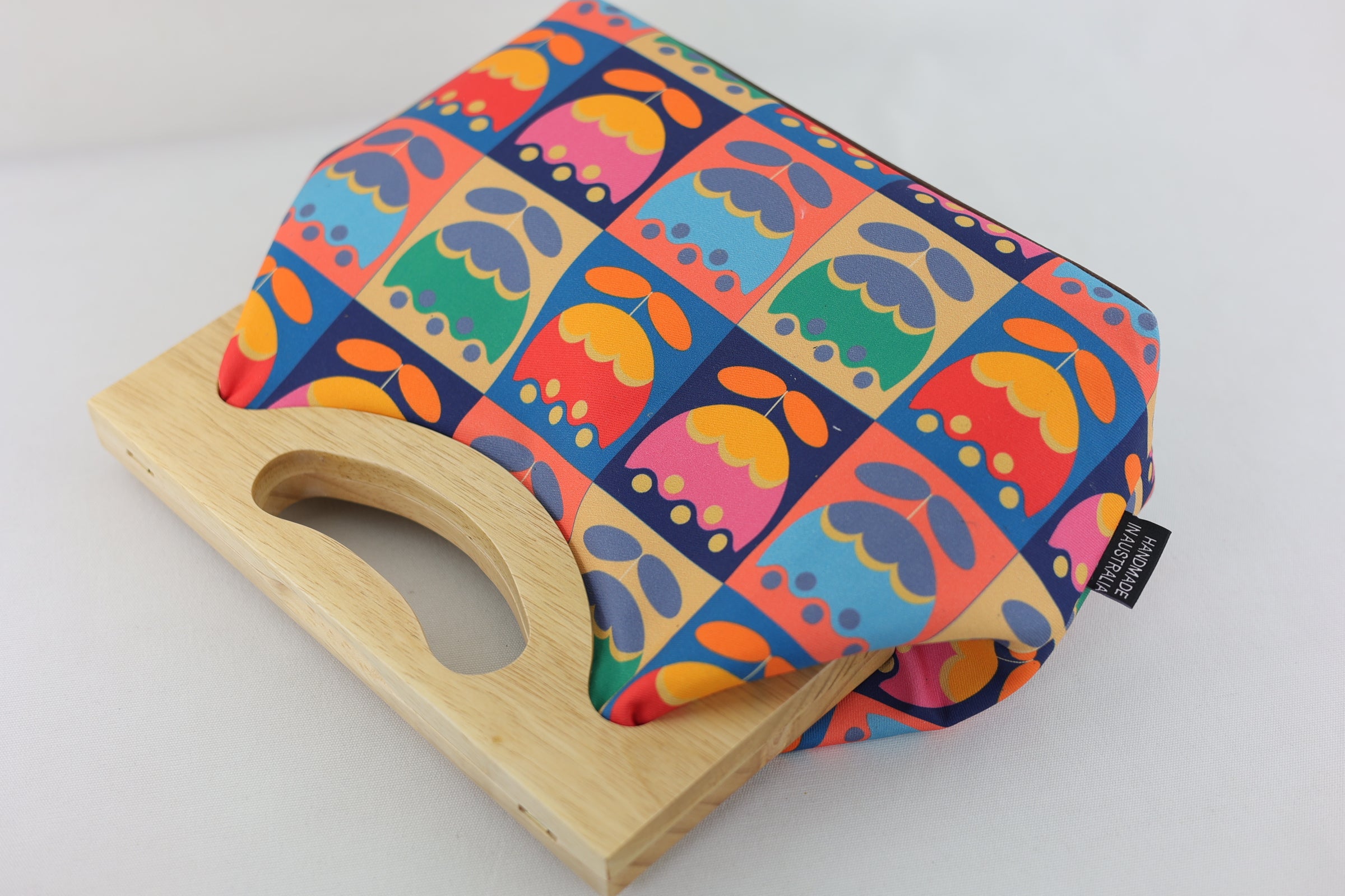 Multi-coloured Tulips Medium Size Wood Frame Bag | PINK OASIS
