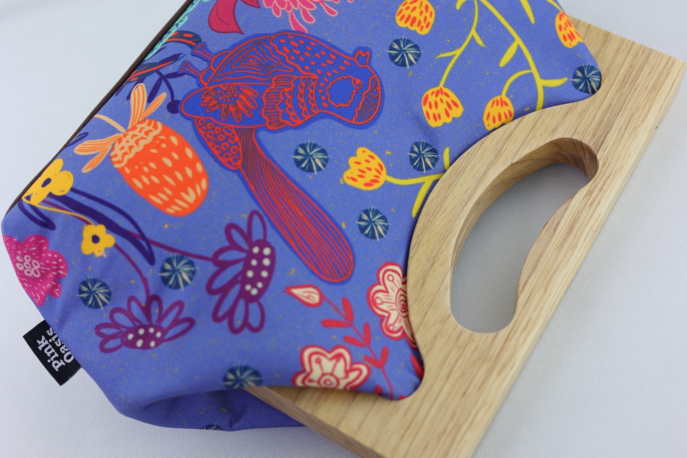 Blue Wren, Waratah & Banksia Medium Size Wood Frame Bag | PINK OASIS