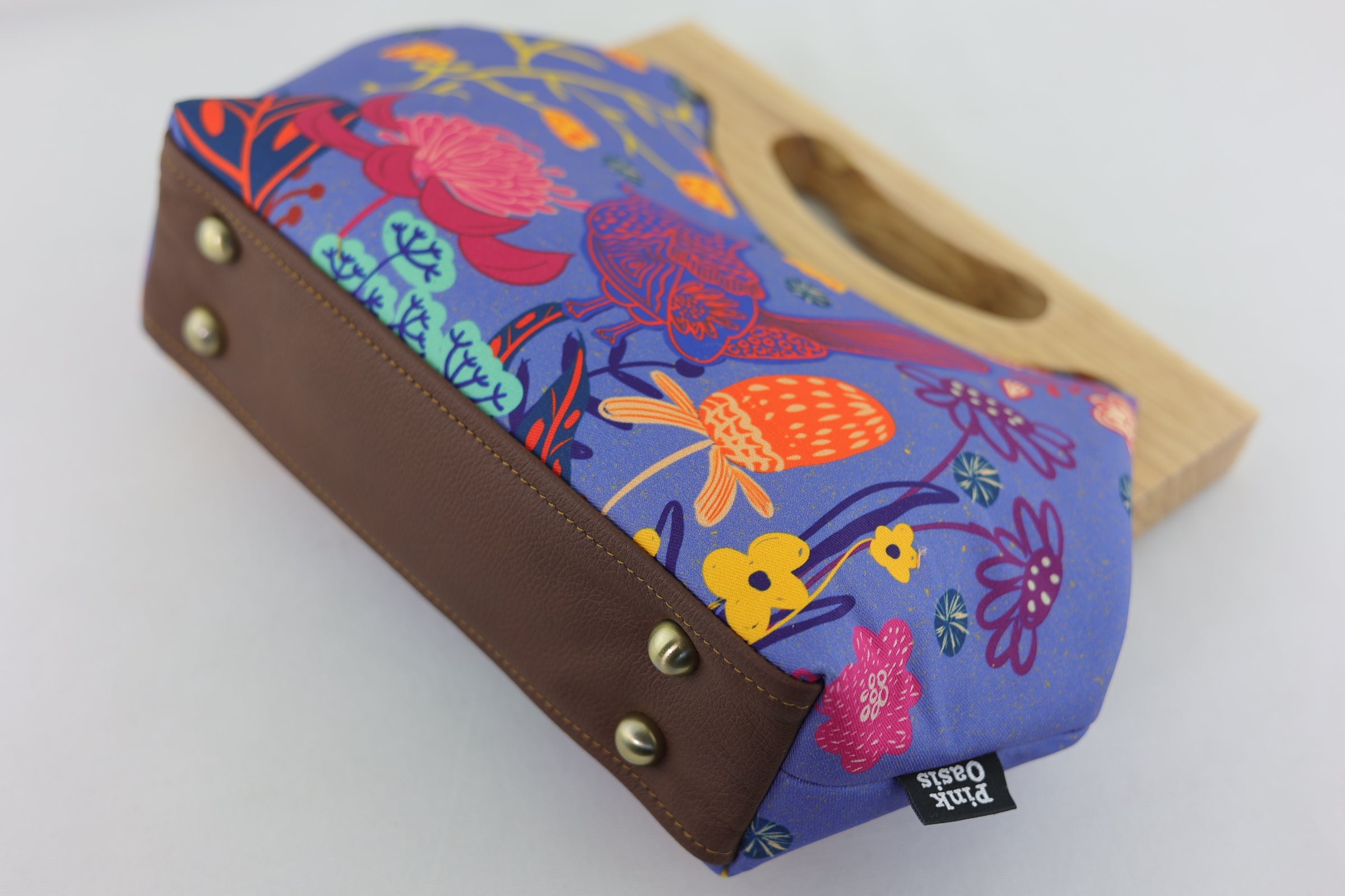 Blue Wren, Waratah & Banksia Medium Size Wood Frame Bag | PINK OASIS
