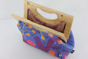 Blue Wren, Waratah & Banksia Medium Size Wood Frame Bag | PINK OASIS