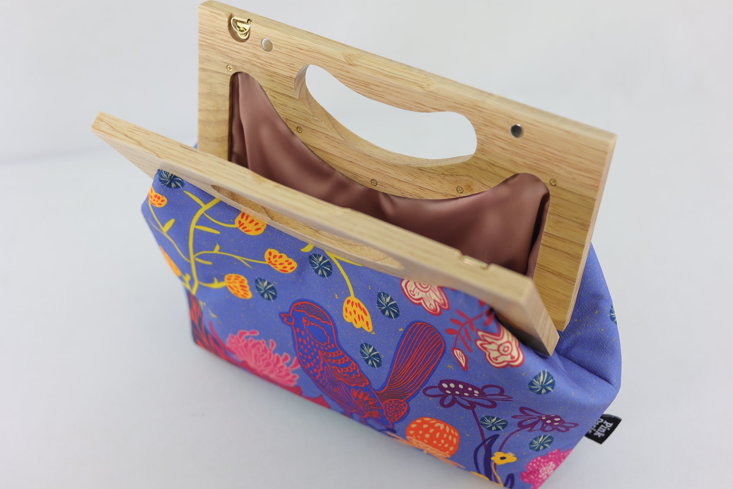 Blue Wren, Waratah & Banksia Medium Size Wood Frame Bag | PINK OASIS