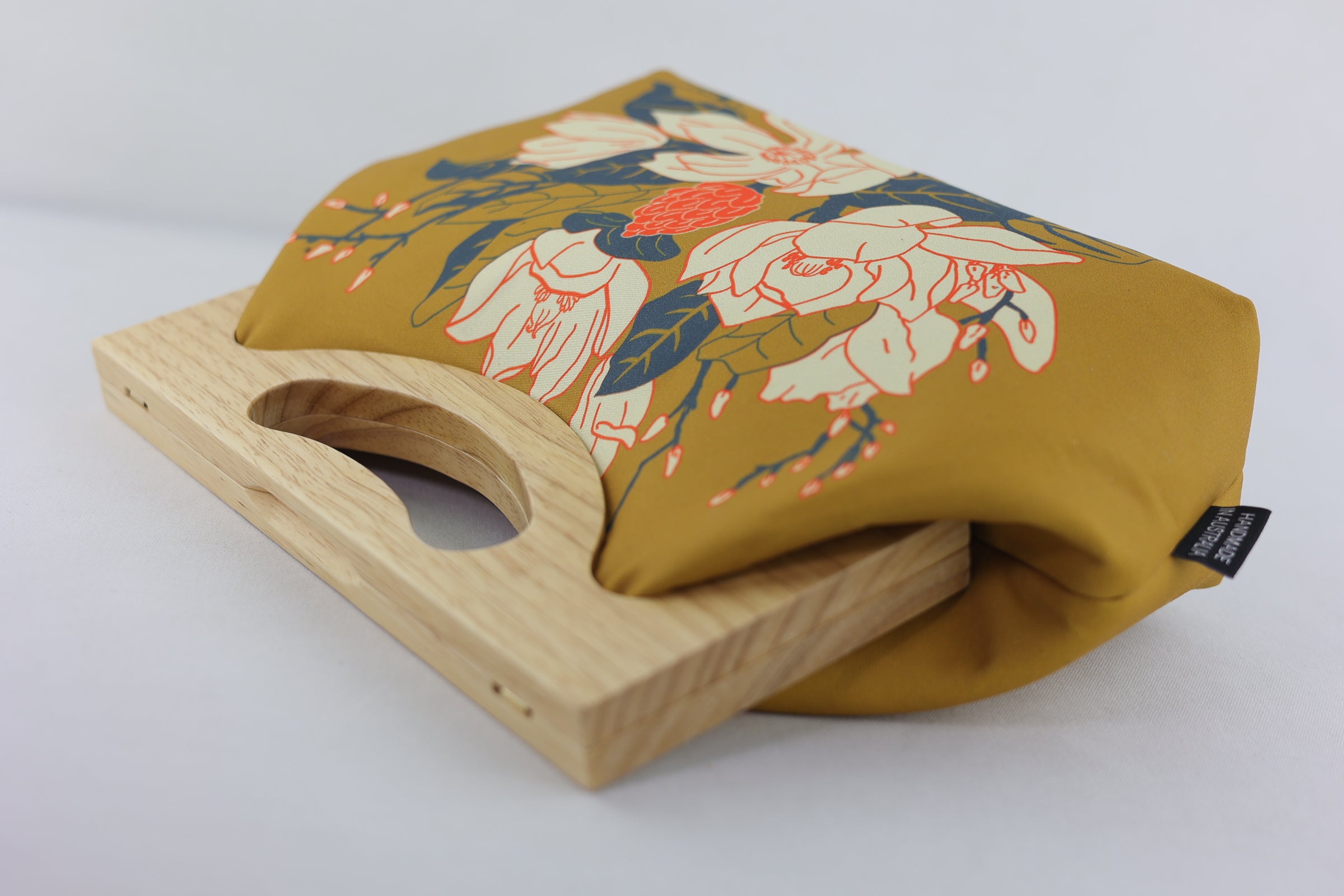 Magnolia Mustard Medium Size Wood Frame Bag | PINK OASIS
