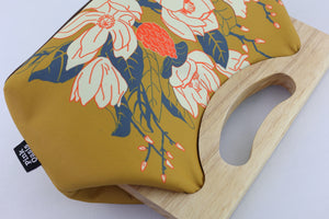 Magnolia Mustard Medium Size Wood Frame Bag | PINK OASIS