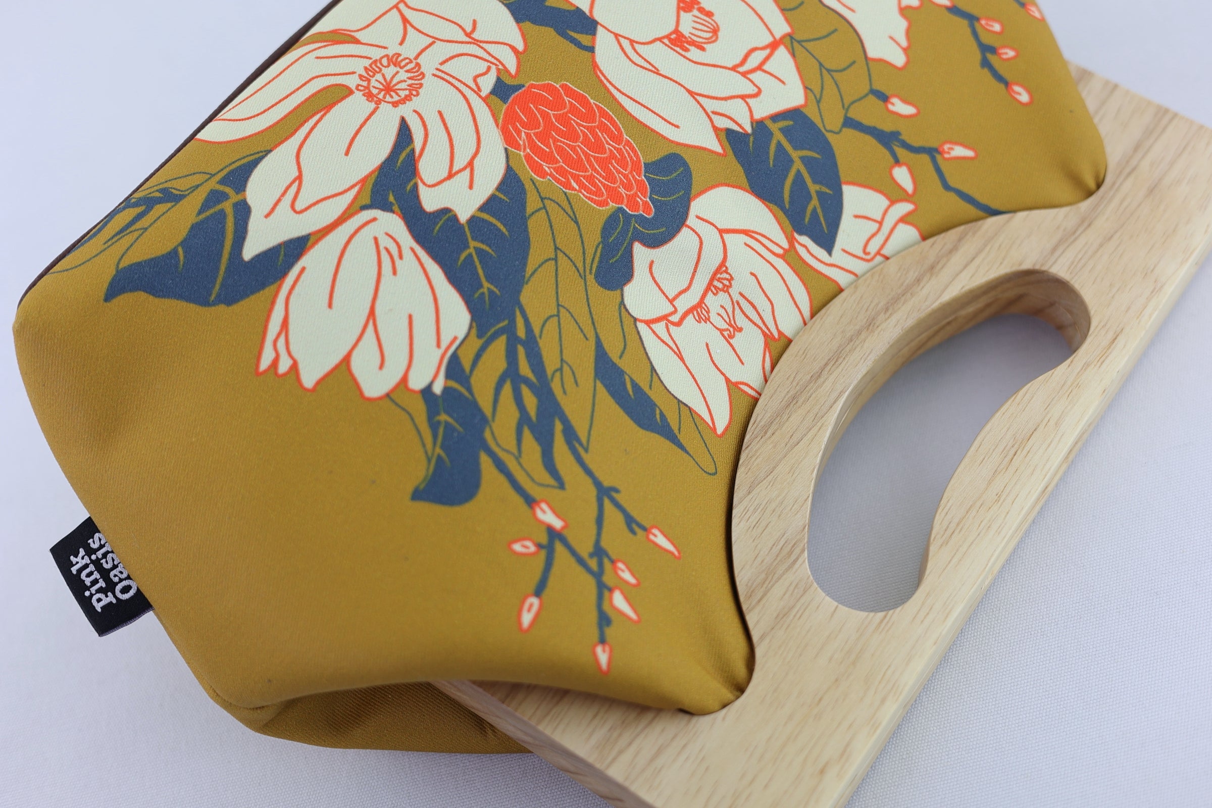Magnolia Mustard Medium Size Wood Frame Bag | PINK OASIS