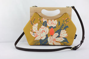 Magnolia Mustard Medium Size Wood Frame Bag | PINK OASIS