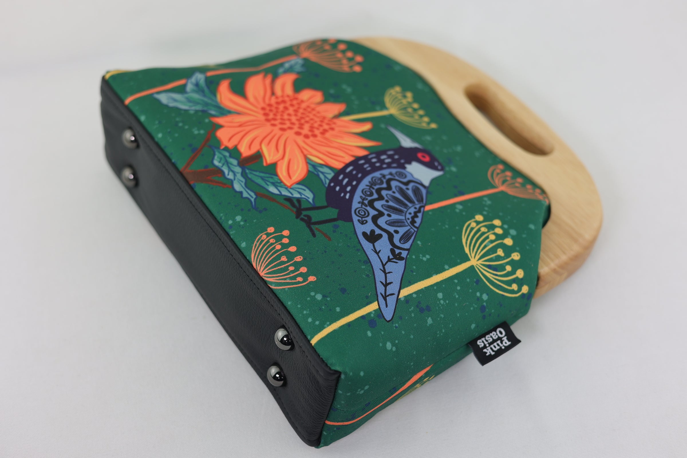 Magpie & Waratah Green Large Wood Frame Bag | PINK OASIS