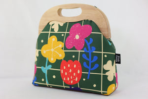 Spring Lawn & flower Large Wood Frame Bag | PINK OASIS