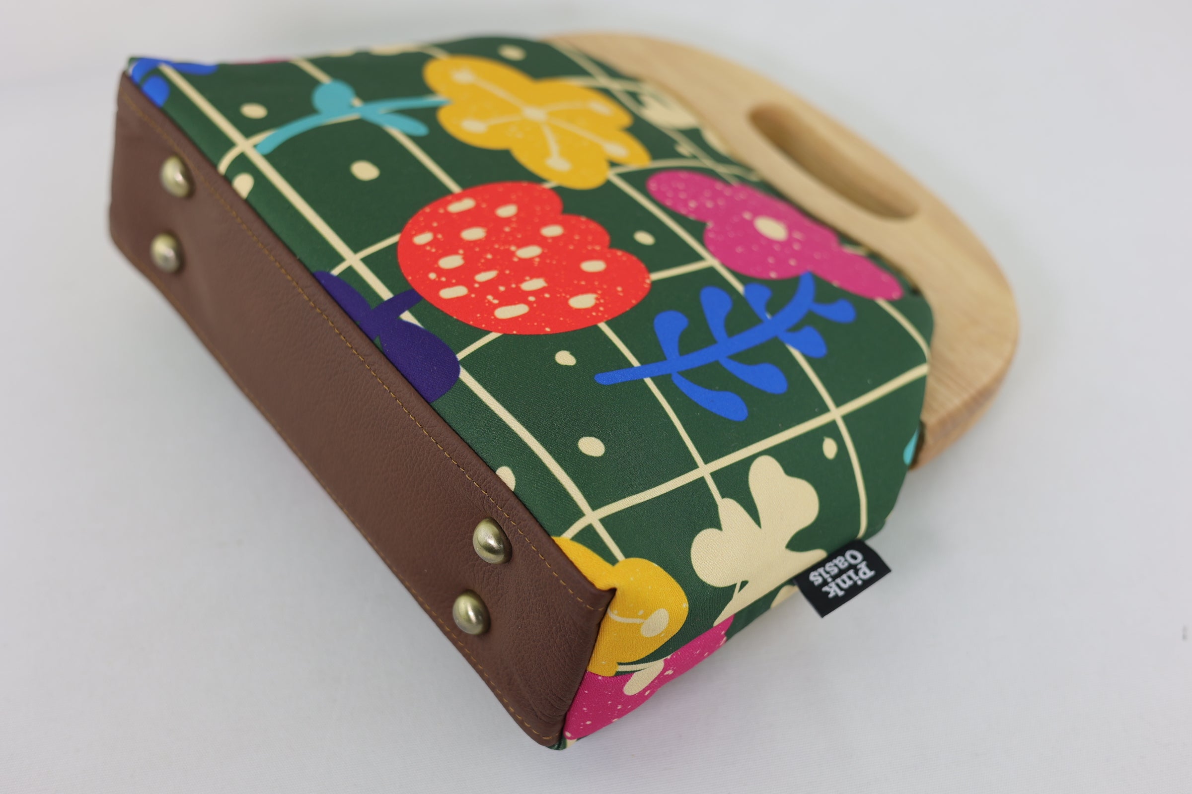 Spring Lawn & flower Large Wood Frame Bag | PINK OASIS