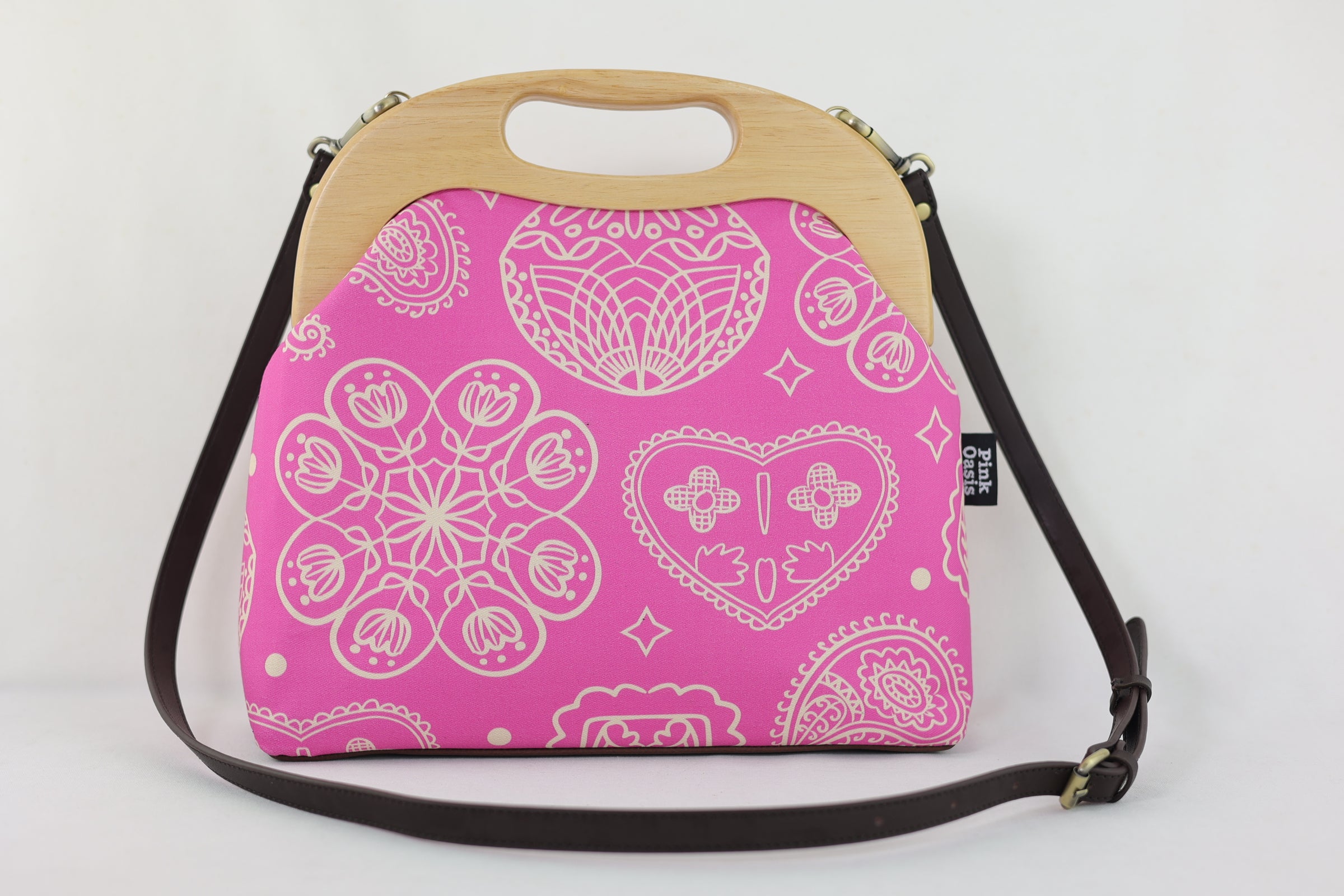 Mandala Fuchsia Large Wood Frame Bag | PINK OASIS