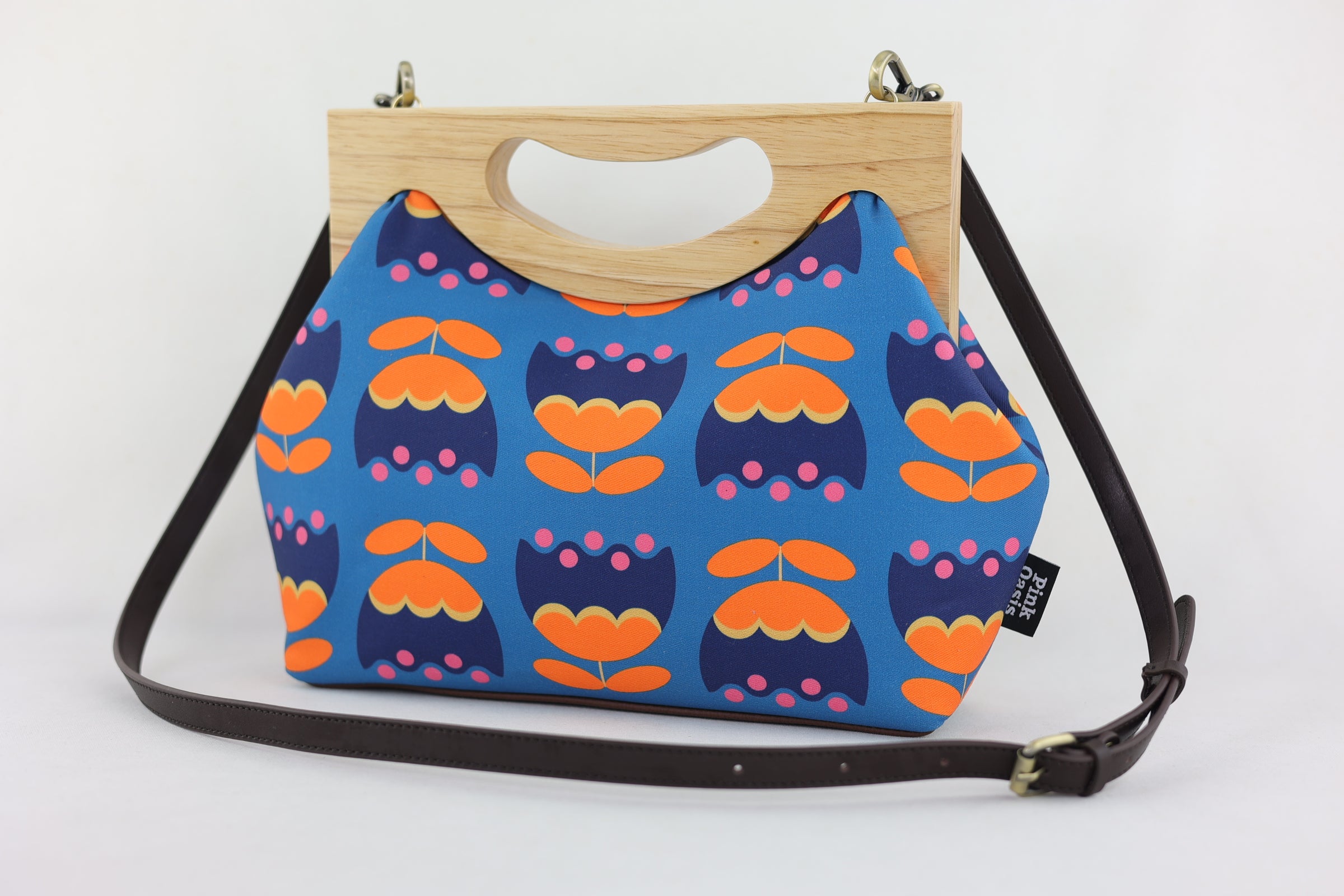 Tulips Flower Medium Size Wood Frame Bag | PINK OASIS