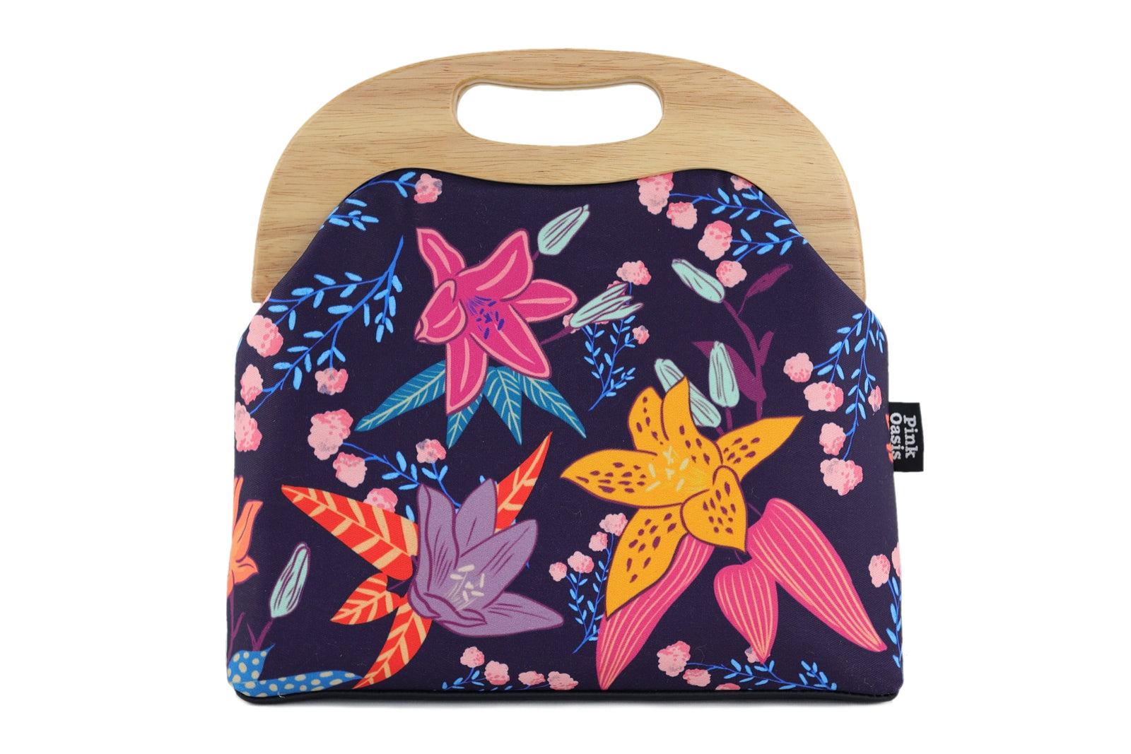 Tiger Lily Flowers Large Wood Frame Bag | PINK OASIS