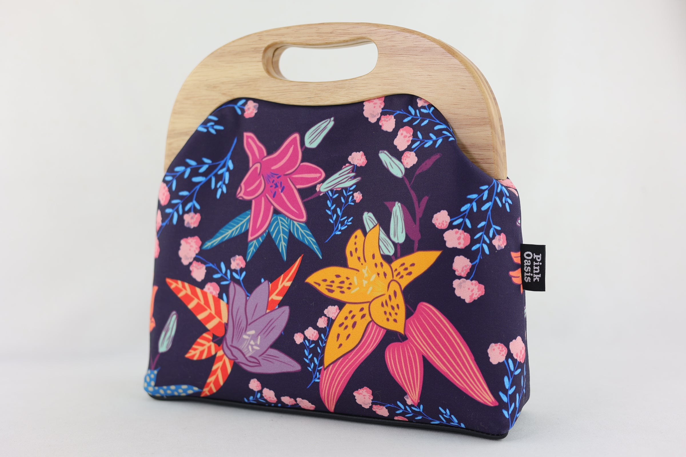 Tiger Lily Flowers Large Wood Frame Bag | PINK OASIS