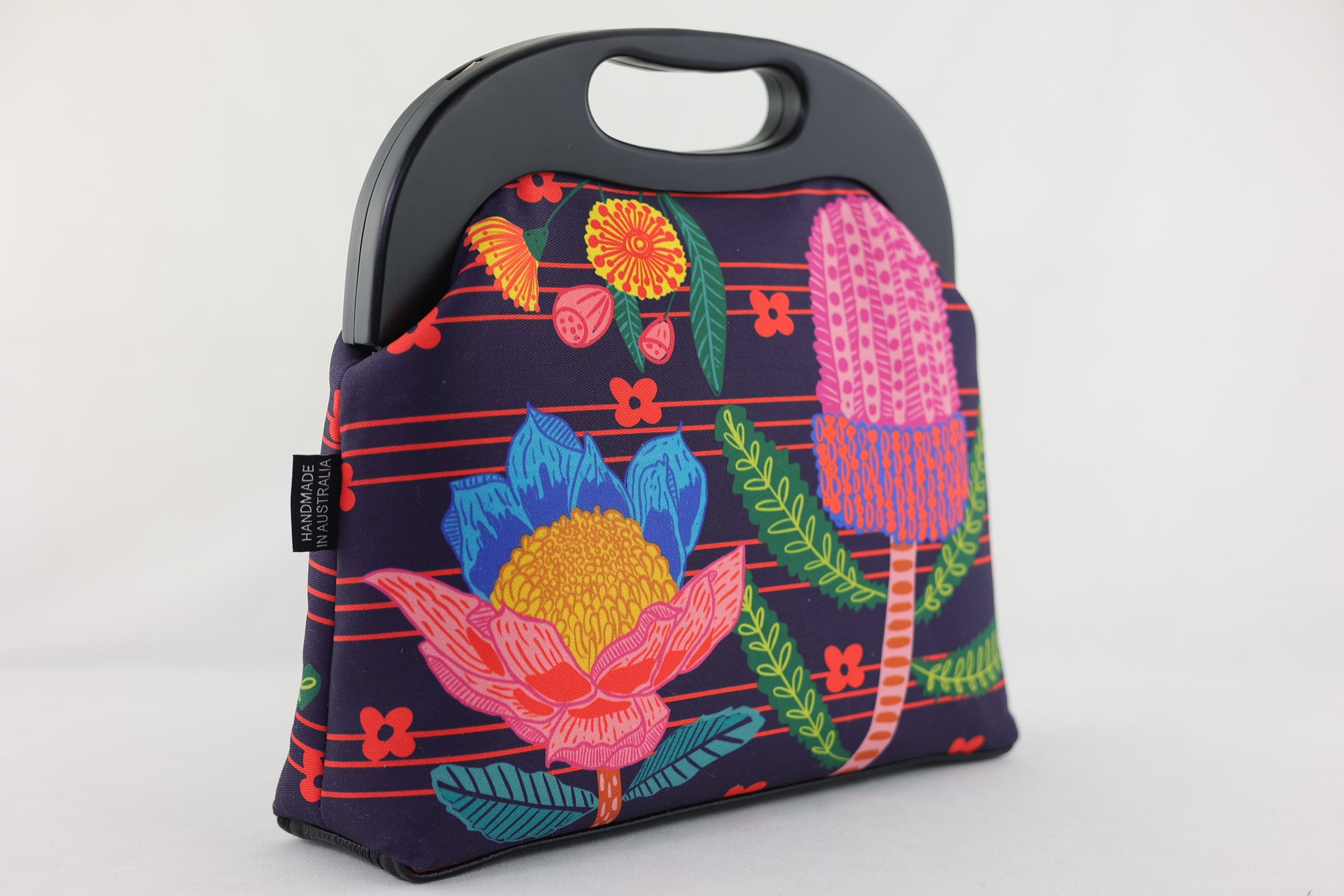 Australian Native Flowers Large Wood Frame Bag | PINK OASIS