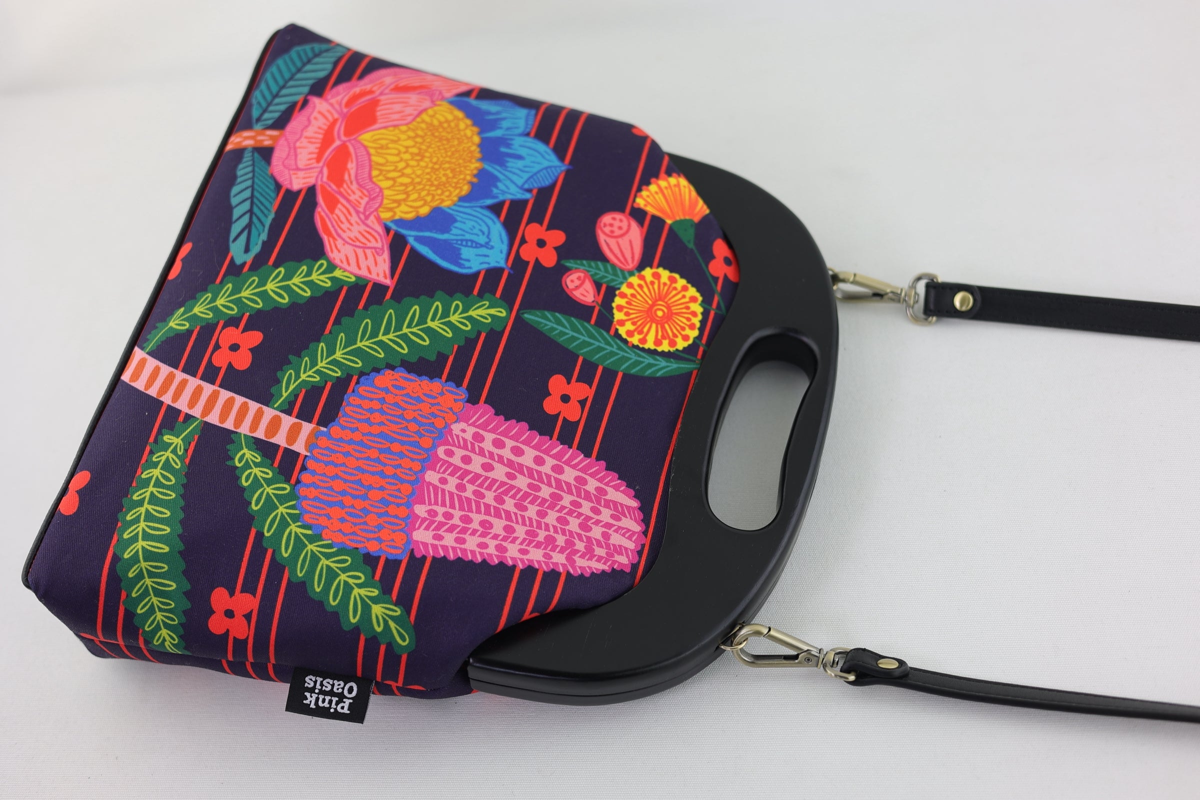 Australian Native Flowers Large Wood Frame Bag | PINK OASIS