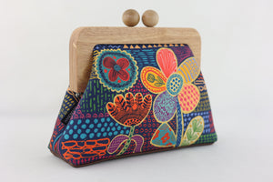 Doodle Flora Clutch Handmade Ladies Bag | PINK OASIS