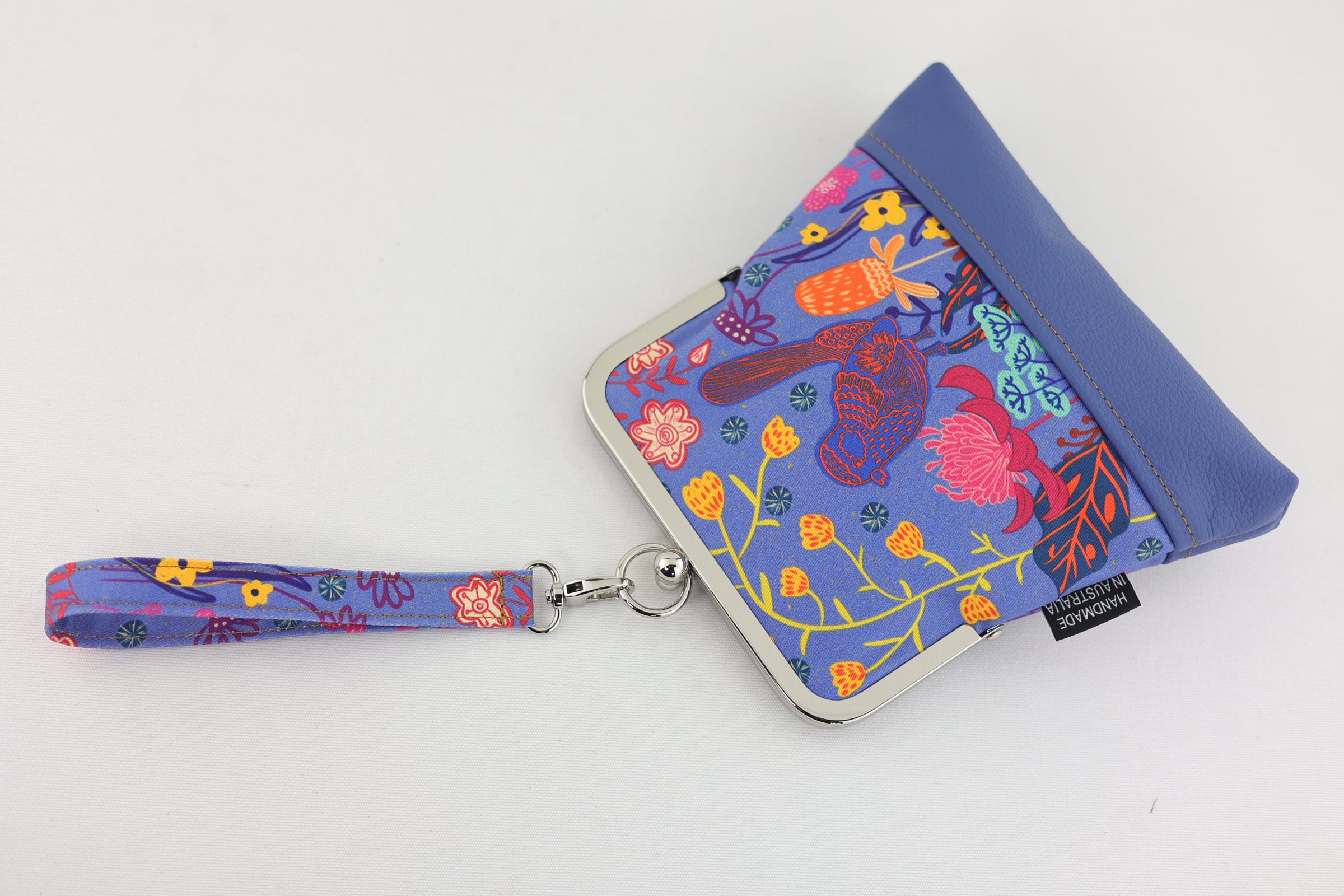 Blue Wren, Waratah & Banksia Blue Bottom Wristlet | PINK OASIS
