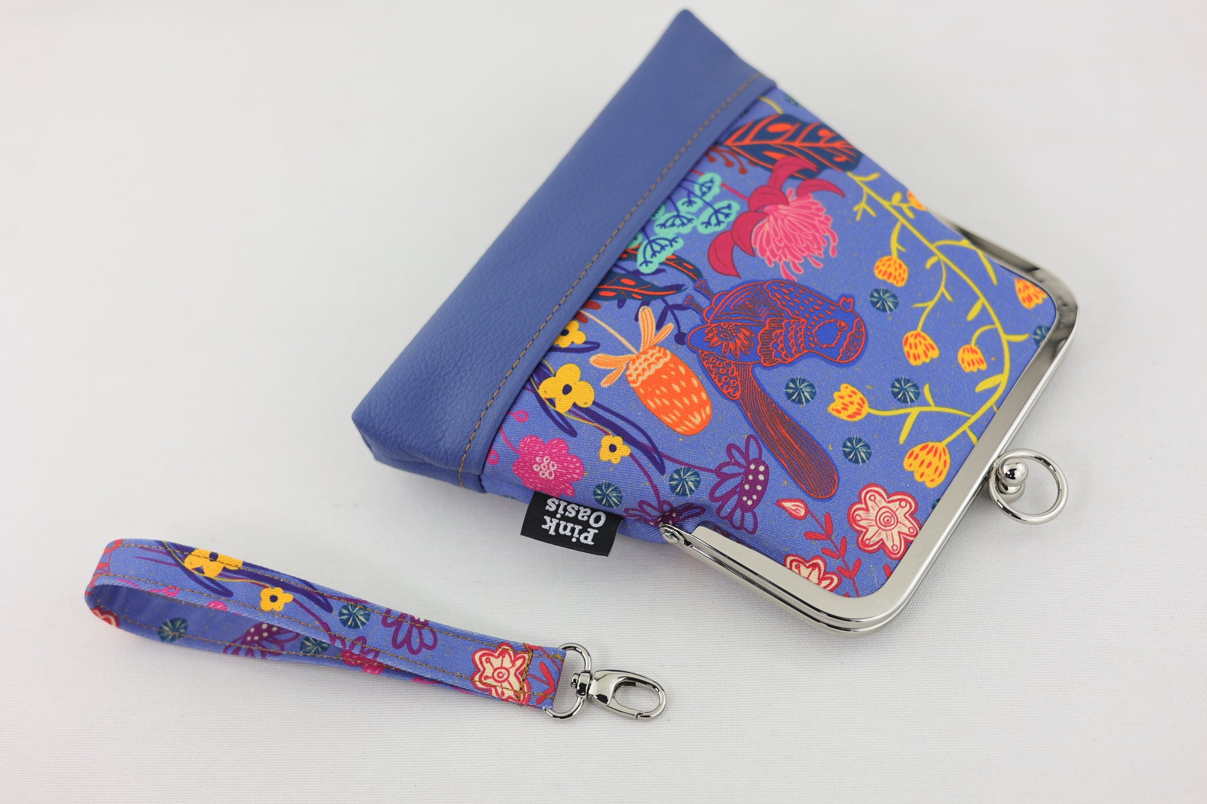 Blue Wren, Waratah & Banksia Blue Bottom Wristlet | PINK OASIS