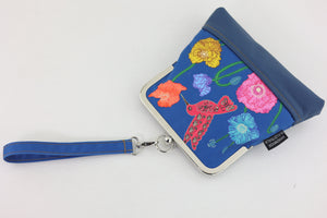 Poppies & Hummingbird (Navy Bottom) Wristlet