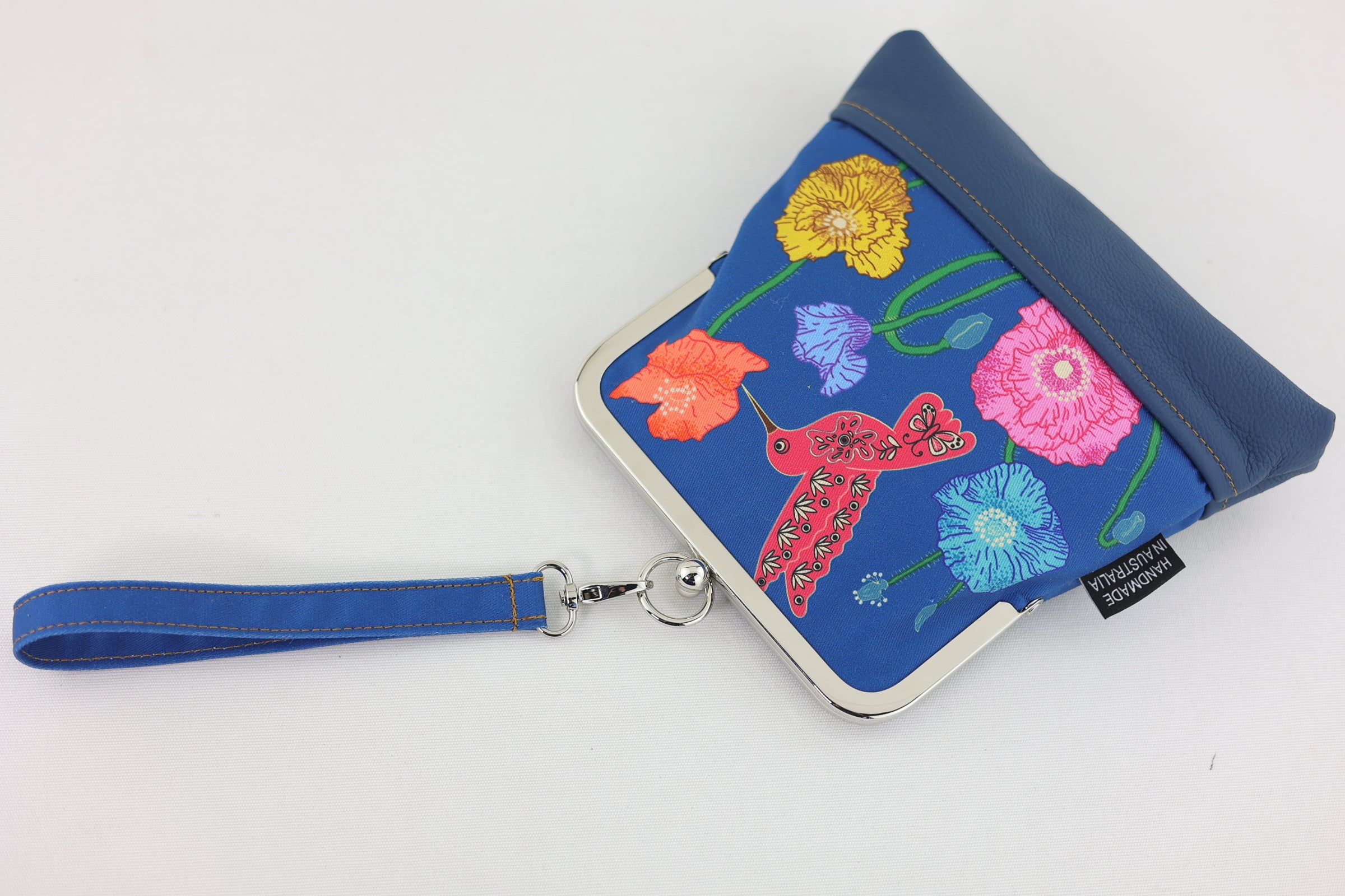 Poppies & Hummingbird (Navy Bottom) Wristlet