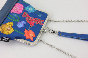 Poppies & Hummingbird (Navy Bottom) Wristlet