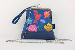 Poppies & Hummingbird Navy Bottom Wristlet | PINK OASIS