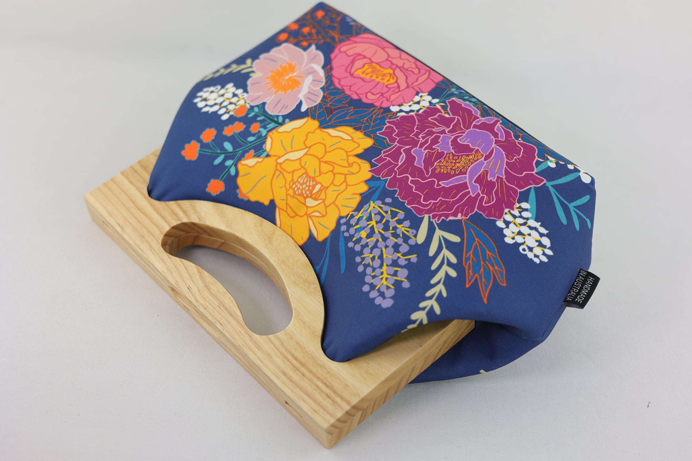 Peonies Garden Medium Size Wood Frame Bag | PINK OASIS
