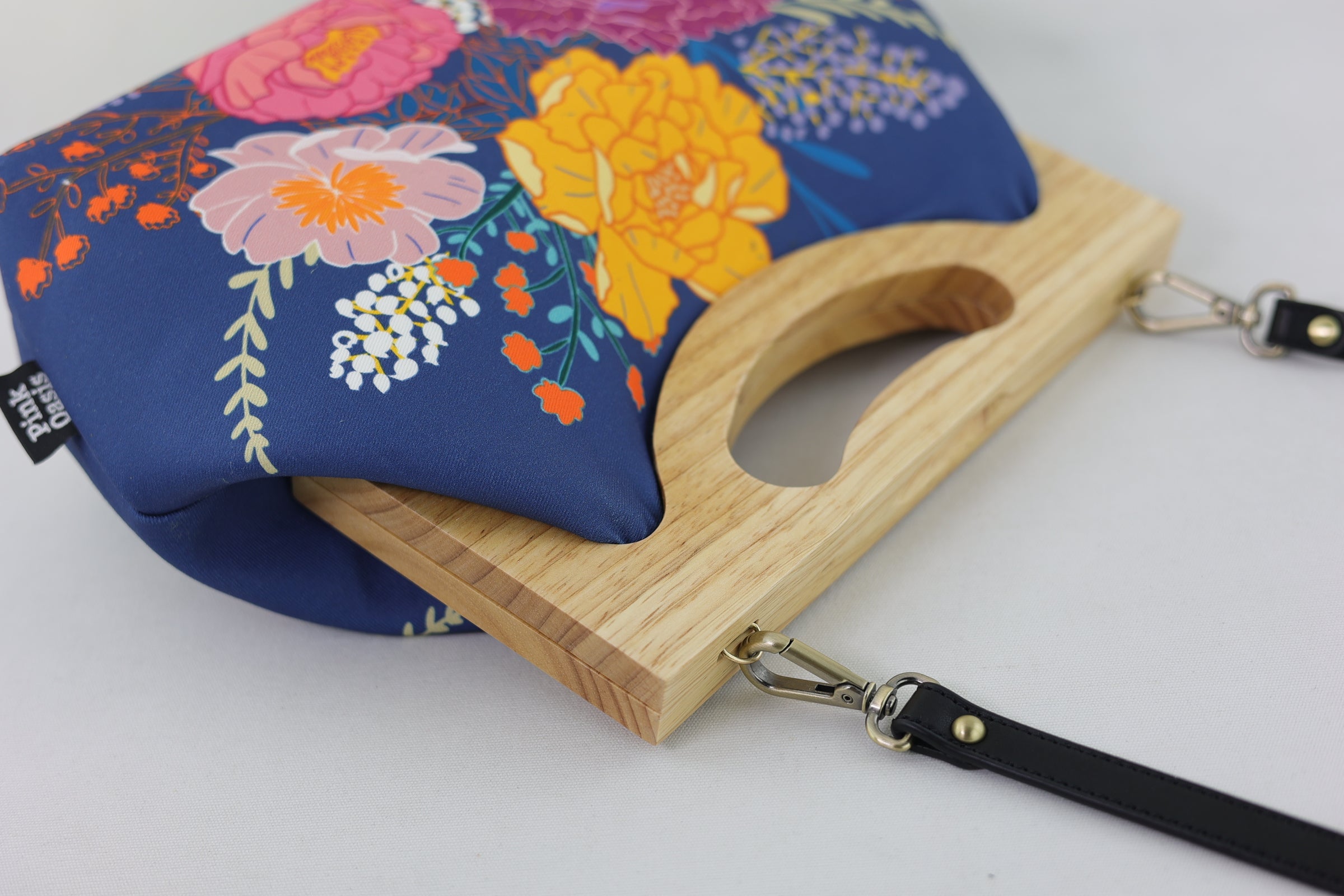 Peonies Garden Medium Size Wood Frame Bag | PINK OASIS