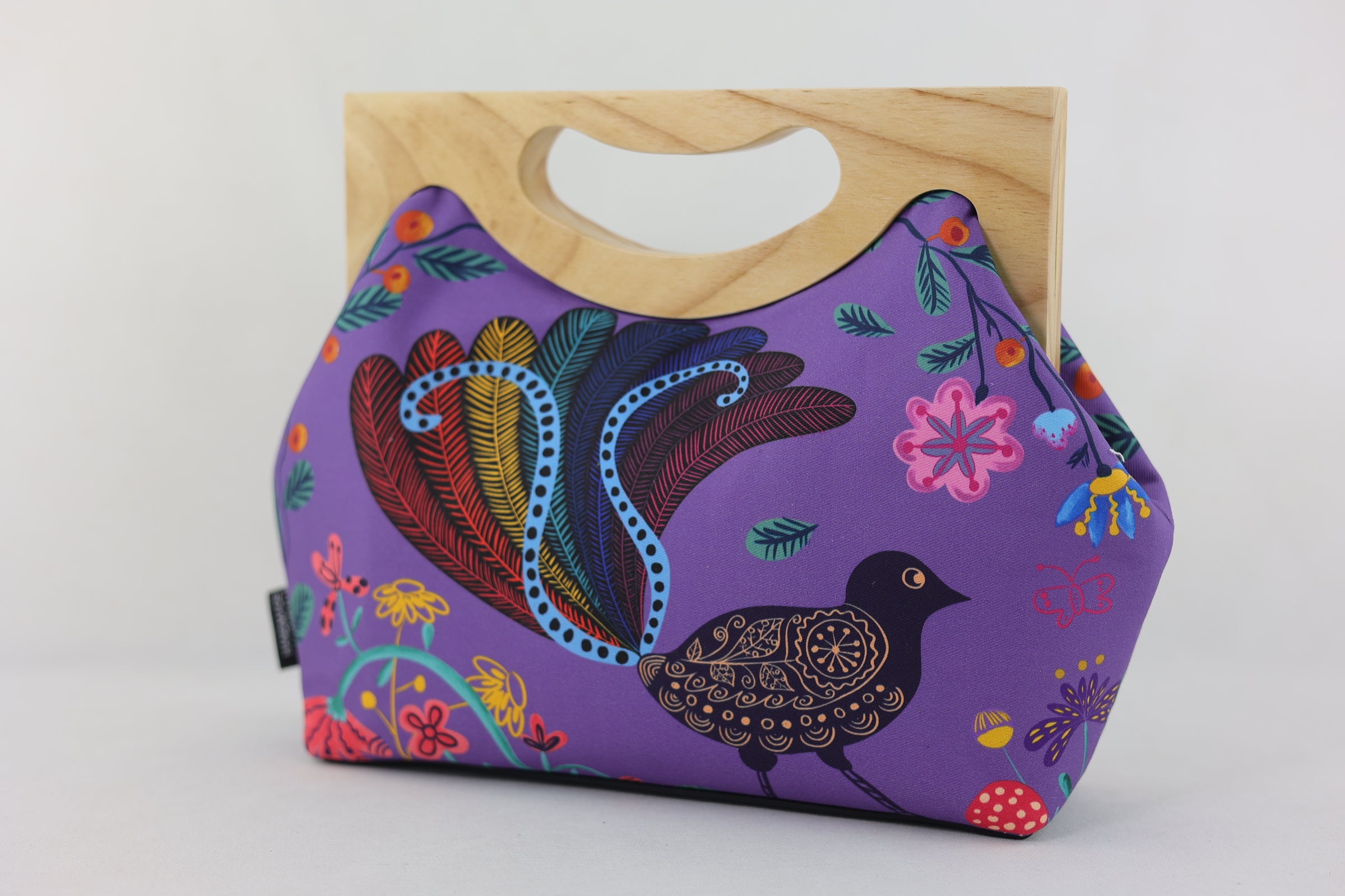 Lyre Bird Medium Size Wood Frame Bag | PINK OASIS