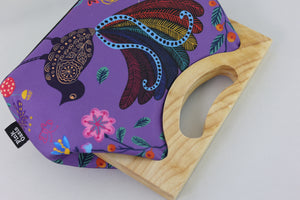 Lyre Bird Medium Size Wood Frame Bag | PINK OASIS