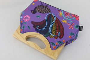 Lyre Bird Medium Size Wood Frame Bag | PINK OASIS