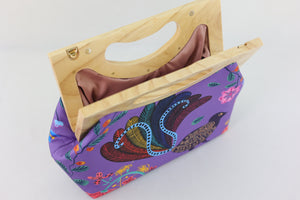 Lyre Bird Medium Size Wood Frame Bag | PINK OASIS