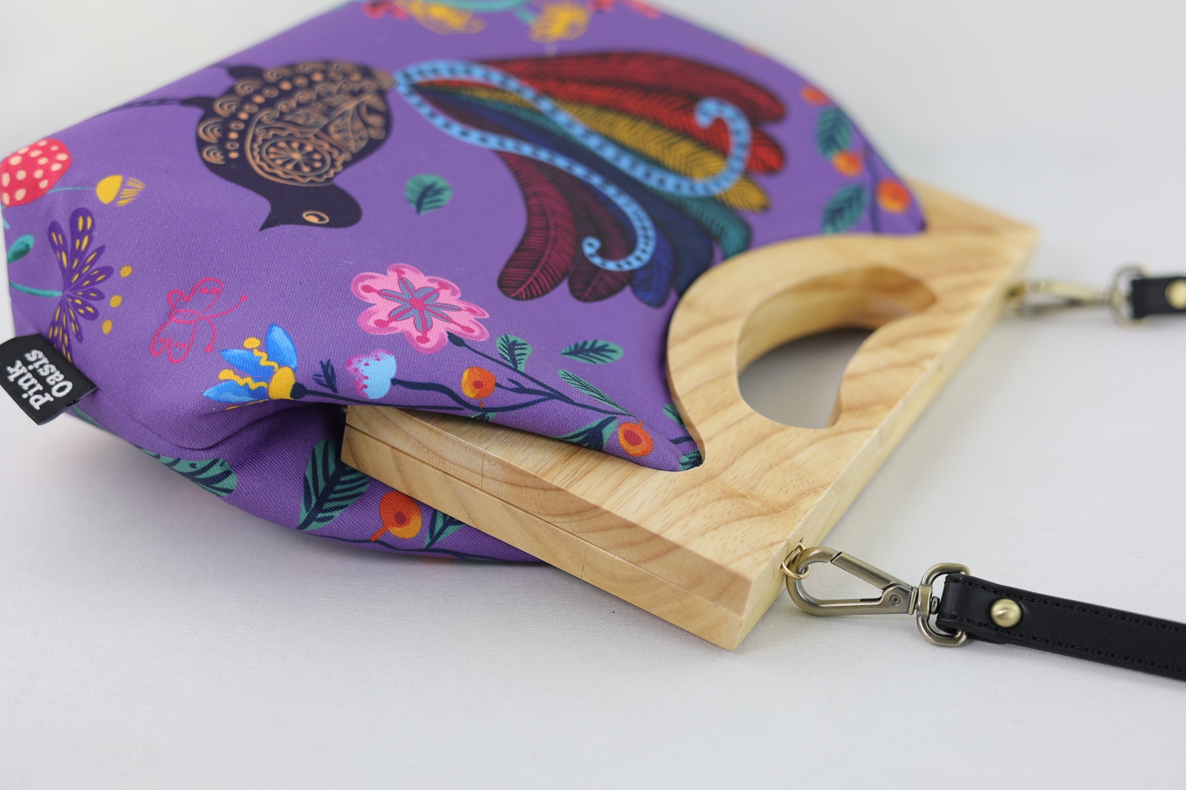 Lyre Bird Medium Size Wood Frame Bag | PINK OASIS