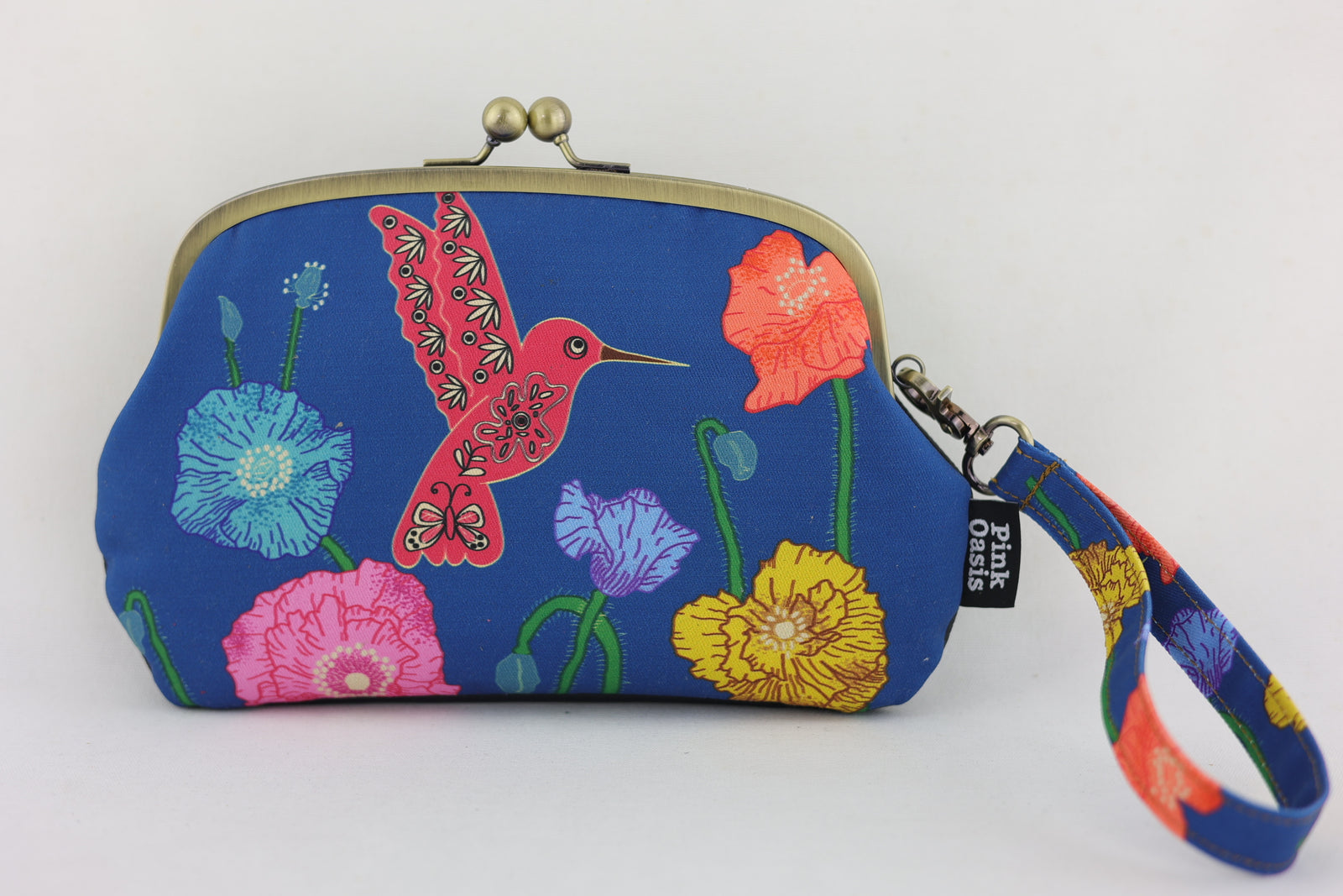 Poppies & Hummingbird Wristlet Wallet (with Double Kisslock Clasps)