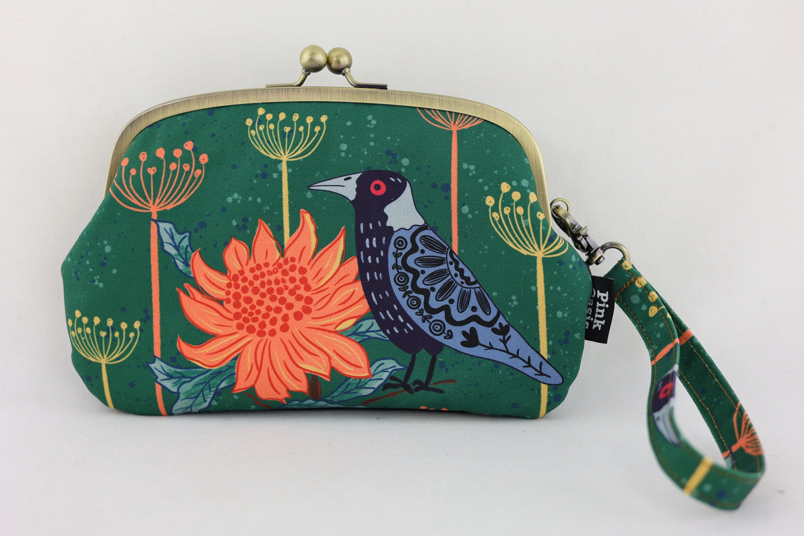 Magpie & Waratah Wristlet Wallet (with Double Kisslock Clasps)
