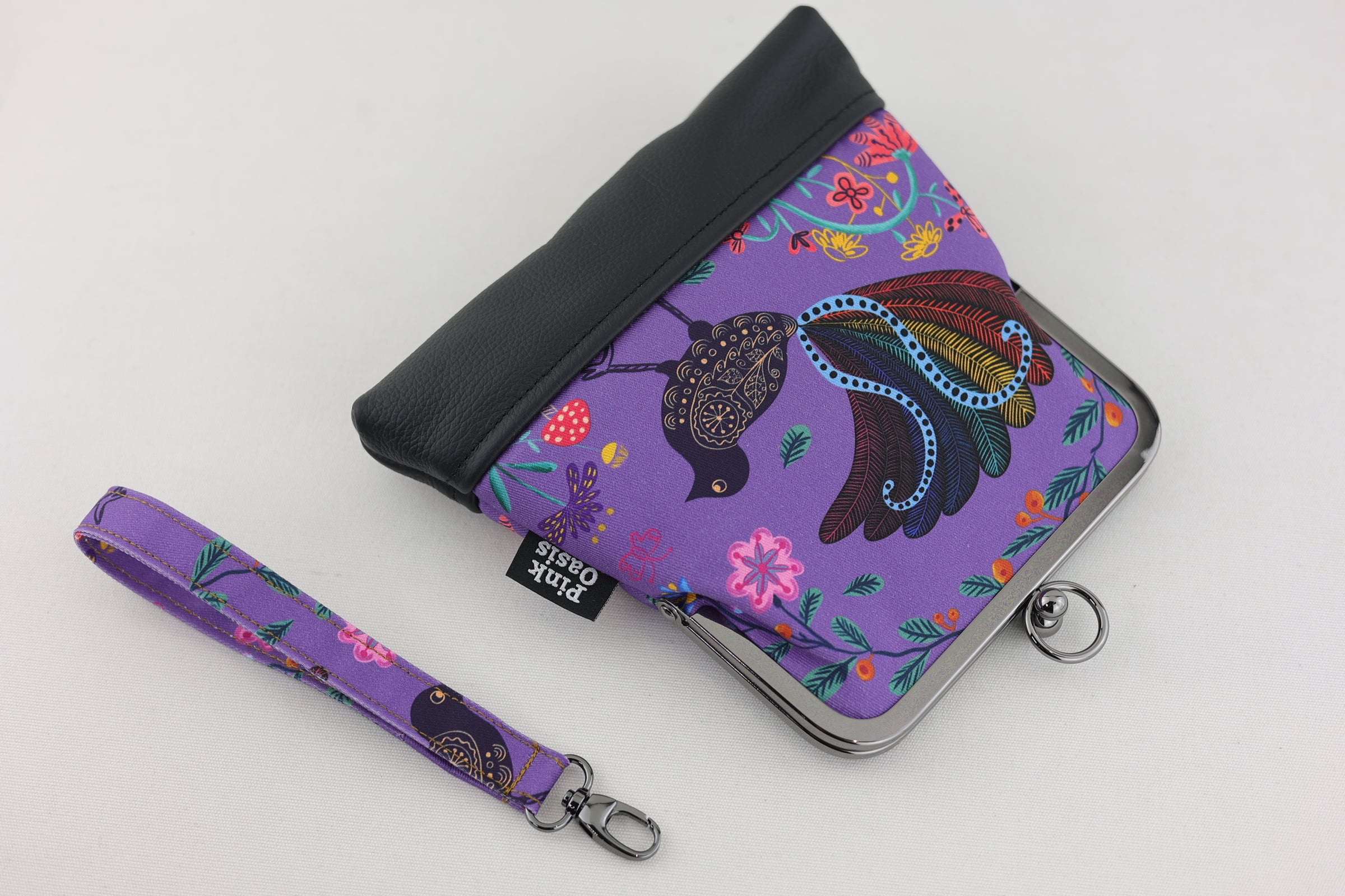 Lyre Bird Navy Bottom Wristlet | PINK OASIS