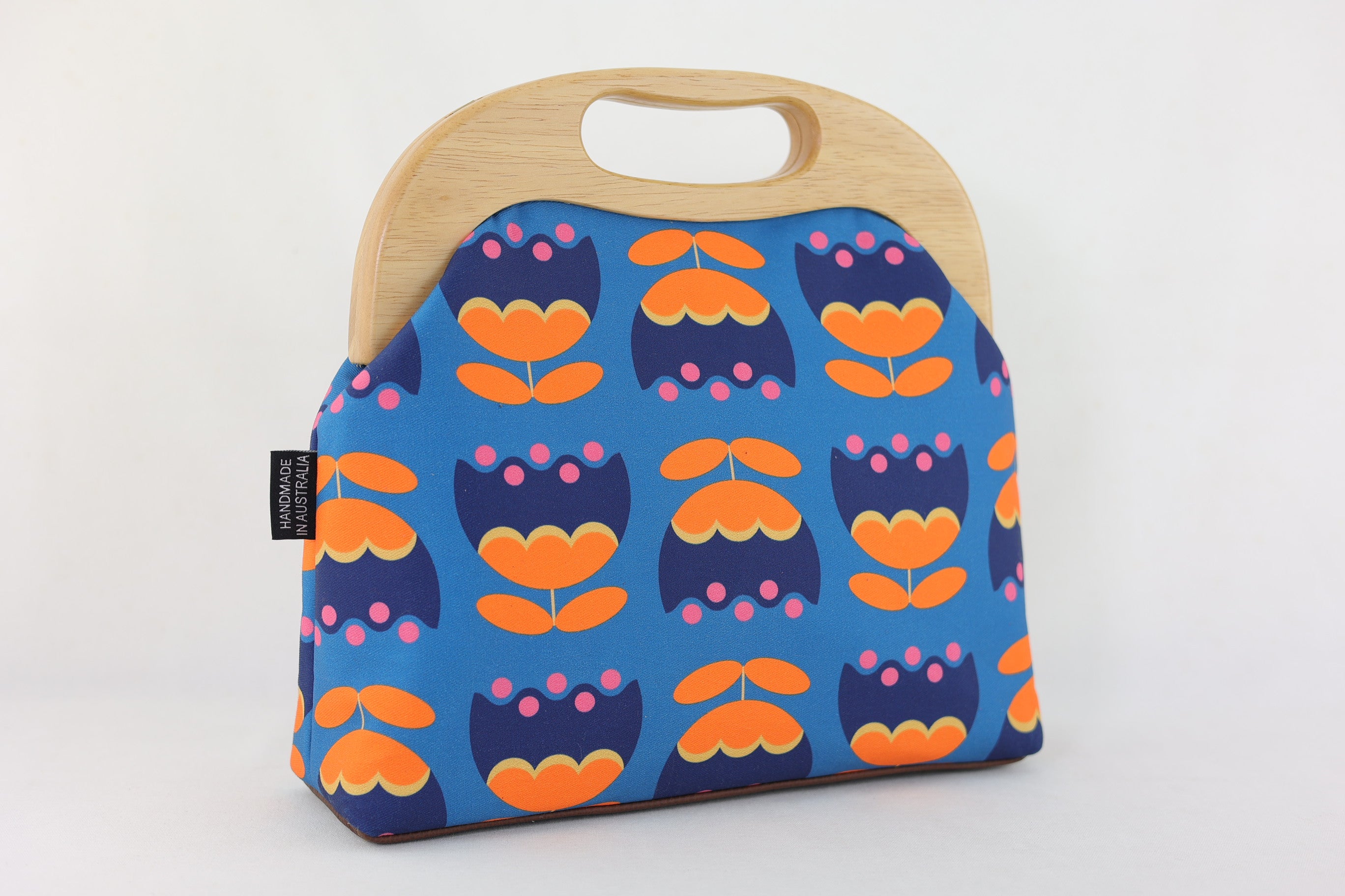 Orange & Teal Tulip Flowers Large Wood Frame Bag | PINK OASIS