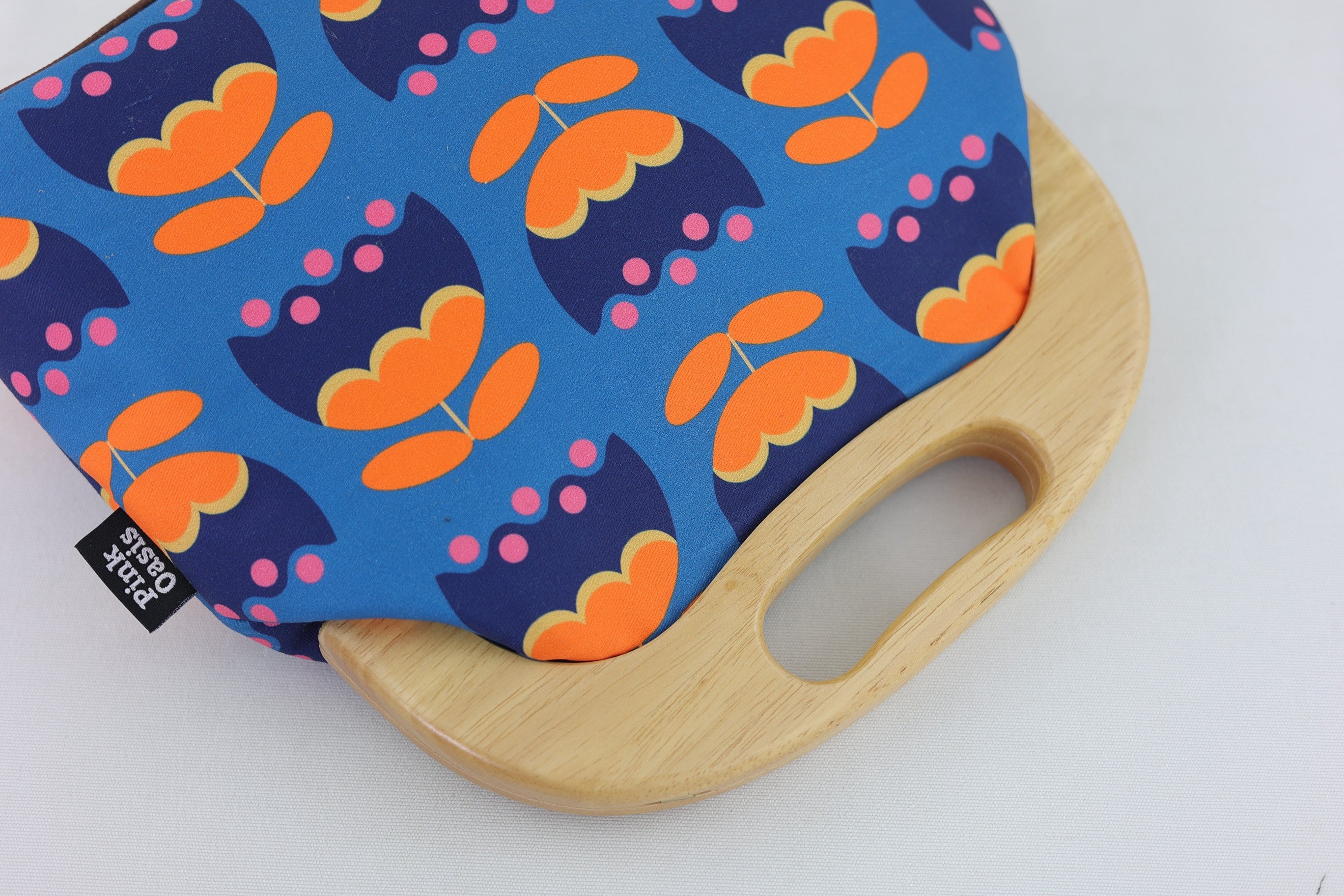 Orange & Teal Tulip Flowers Large Wood Frame Bag | PINK OASIS
