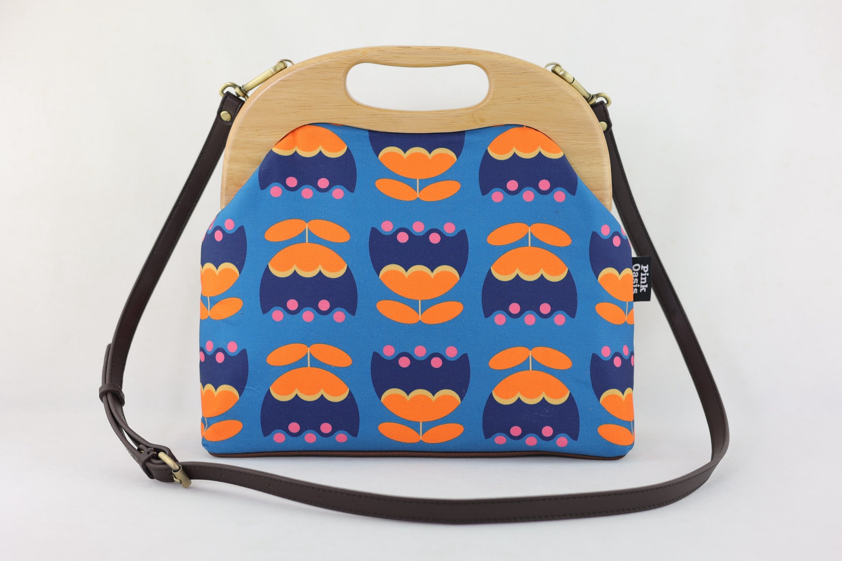 Orange & Teal Tulip Flowers Large Wood Frame Bag | PINK OASIS