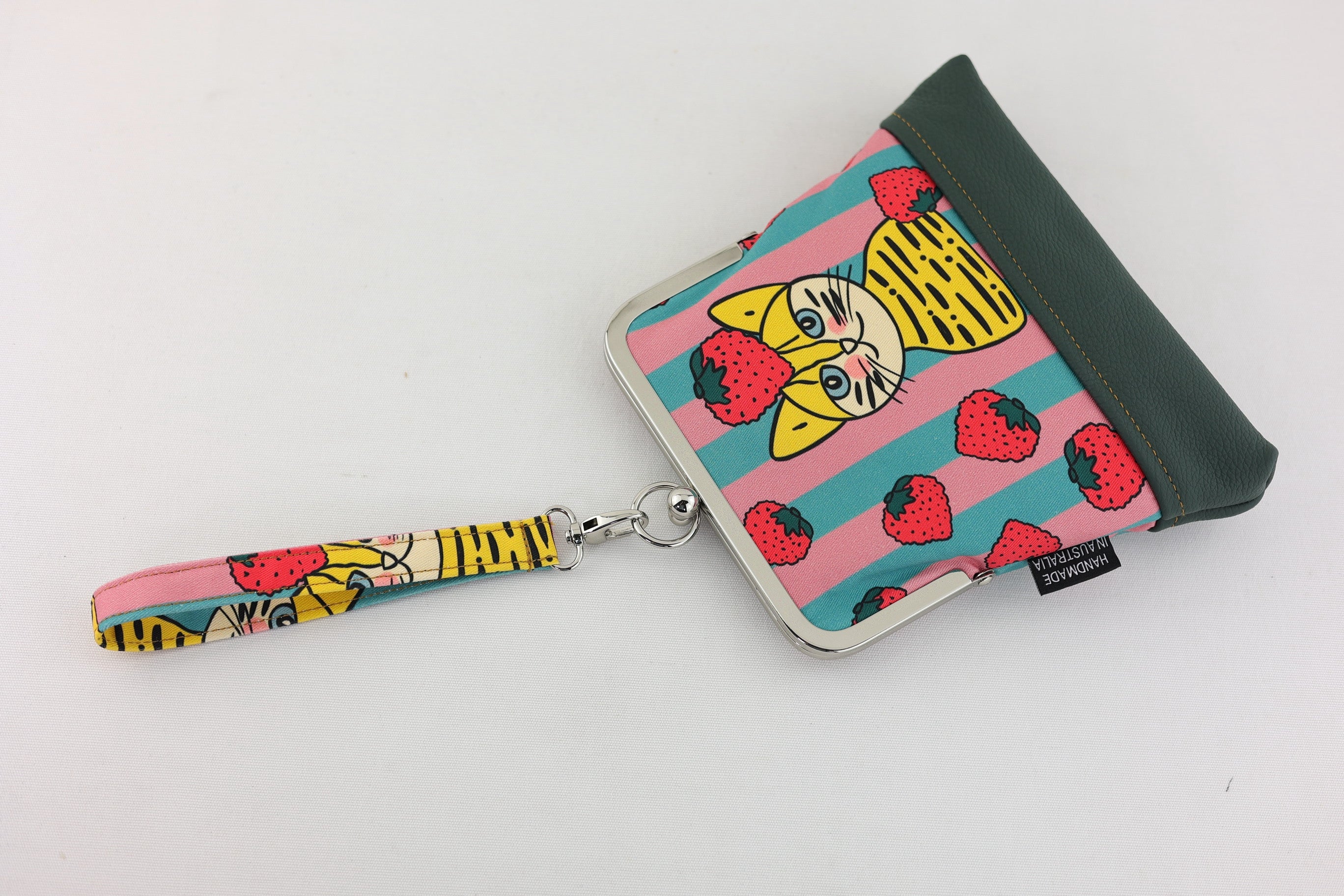 Cat and Strawberries Wristlet | PINK OASIS