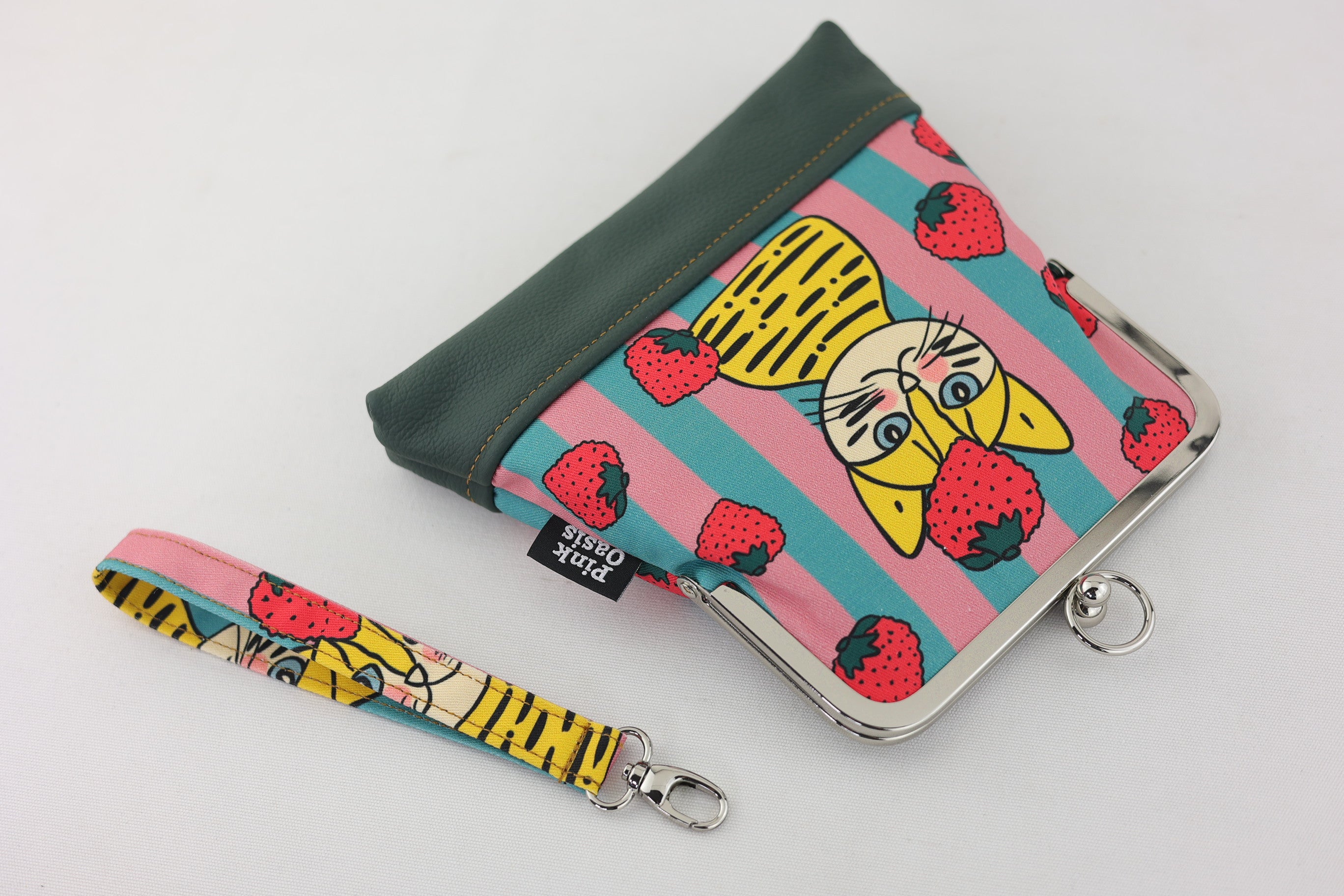 Cat and Strawberries Wristlet | PINK OASIS