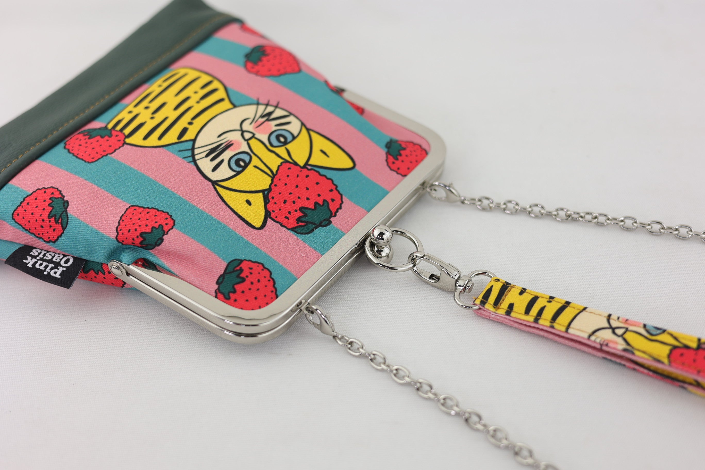 Cat and Strawberries Wristlet | PINK OASIS
