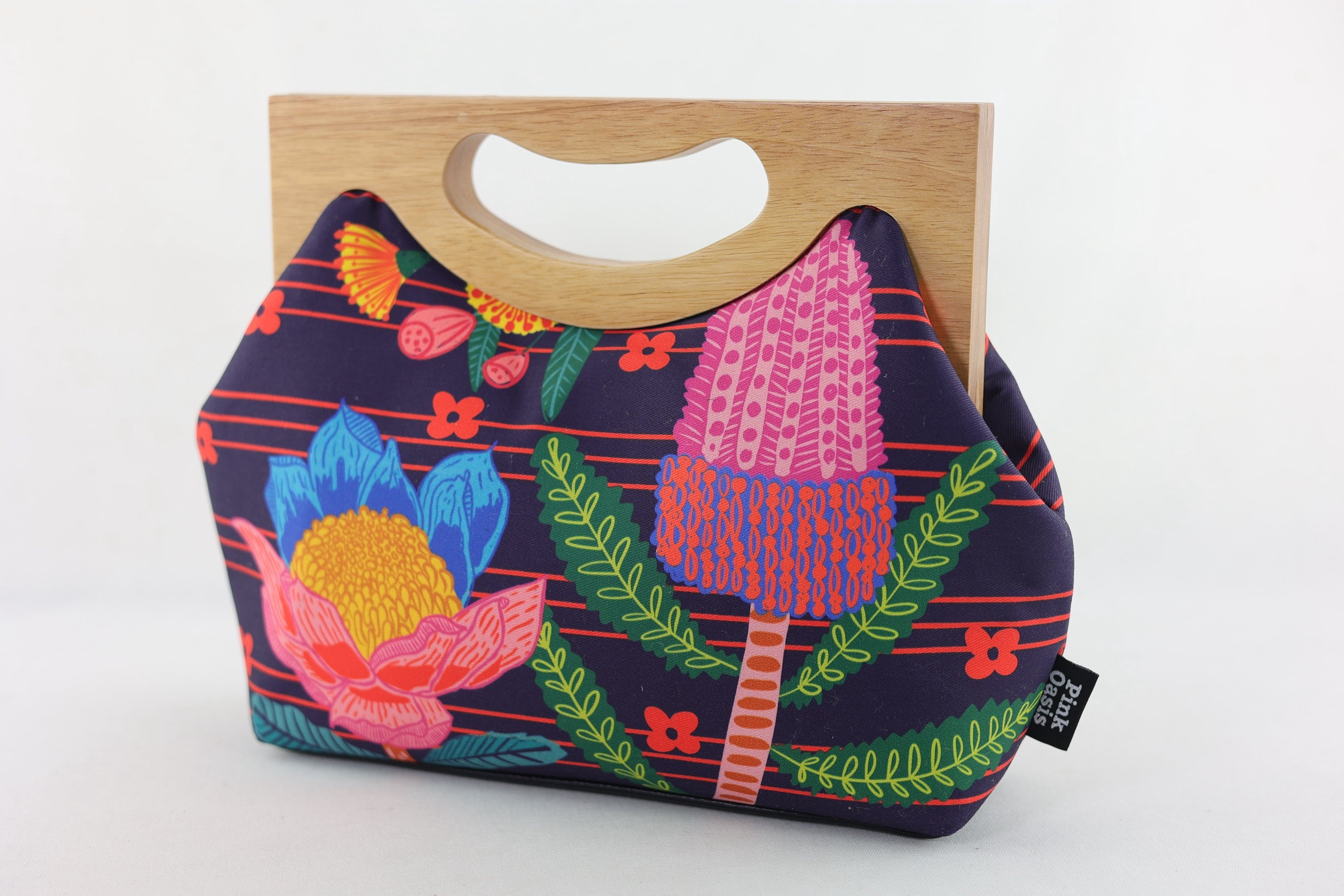 Australian Native Flowers Medium Size Wood Frame Bag | PINK OASIS