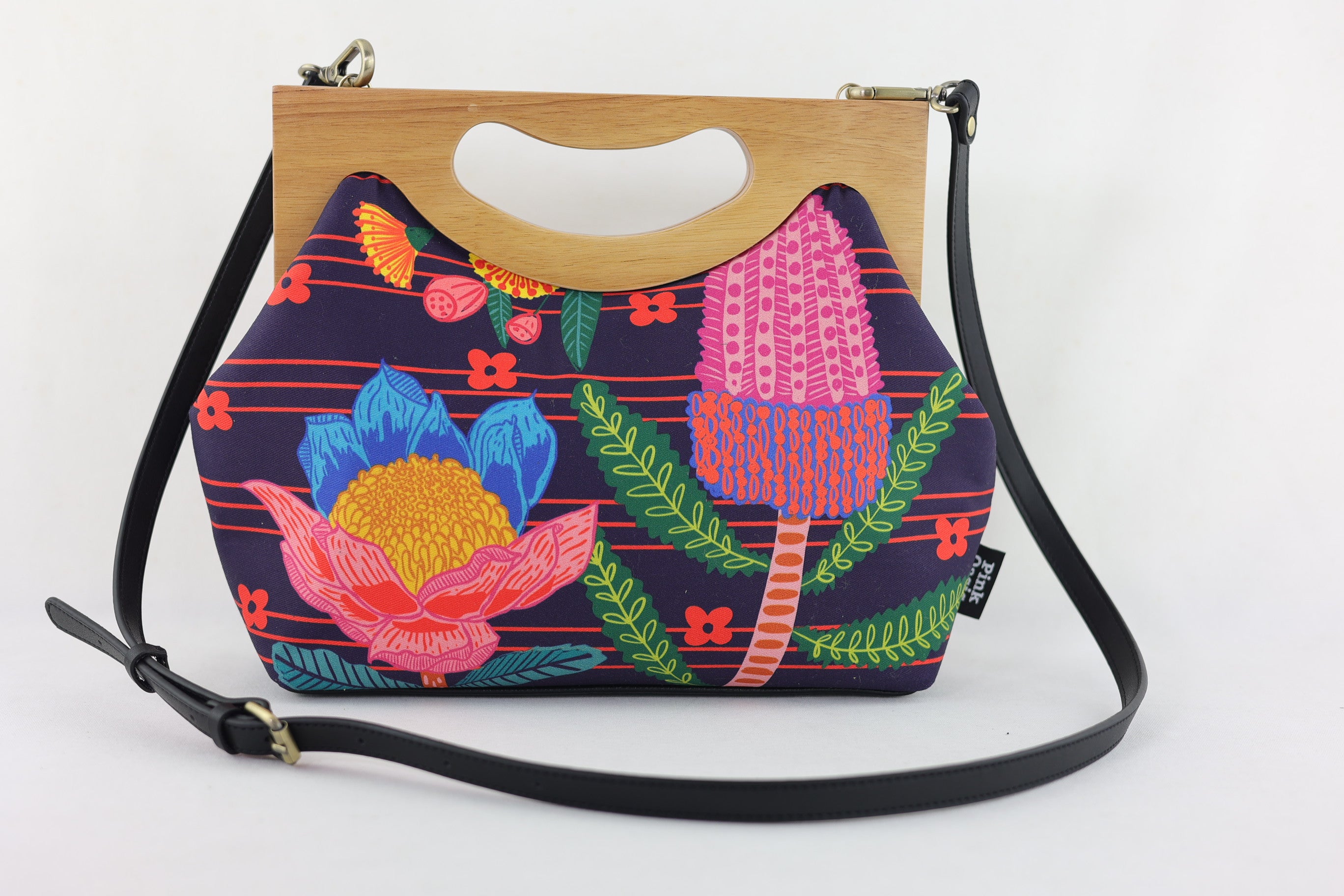 Australian Native Flowers Medium Size Wood Frame Bag | PINK OASIS