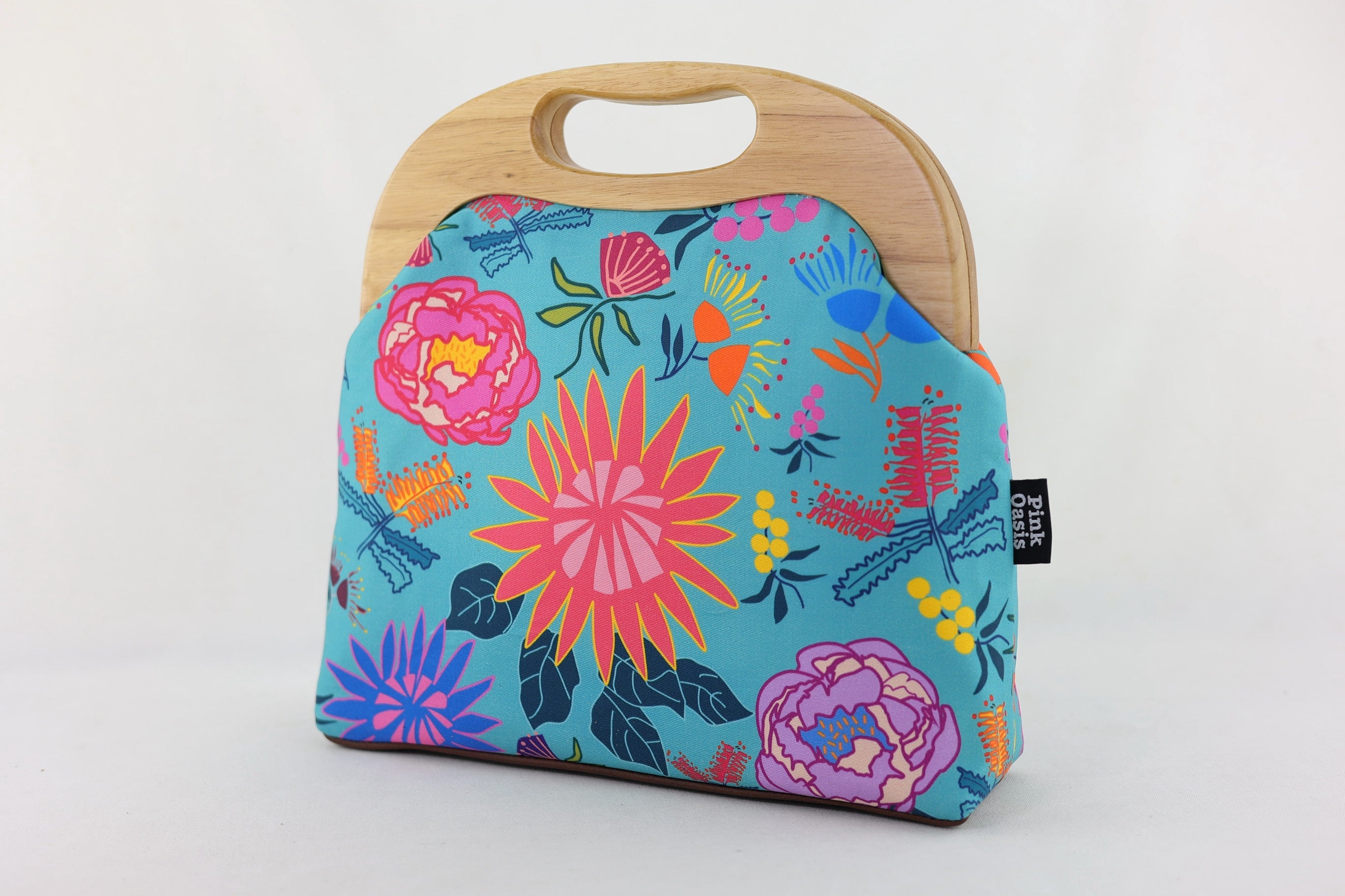 Bright & Bold Flowers Large Wood Frame Bag | PINK OASIS